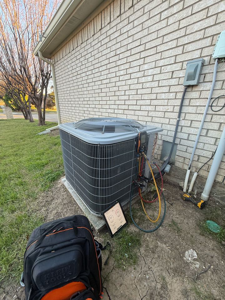 Performed heat-pump with electric heat heating tune up and safety inspection along with filter change on a Carrier system in Little Elm.
