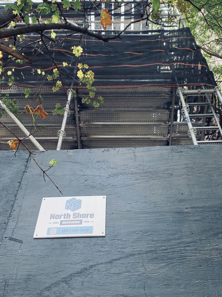 Lintel and roof parapet masonry project underway in Lincoln Park. Lintel and roof parapet masonry project underway in Lincoln Park.