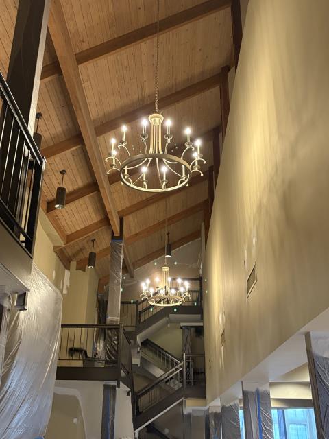 Installed new lighting / chandeliers for a Church in Marietta.