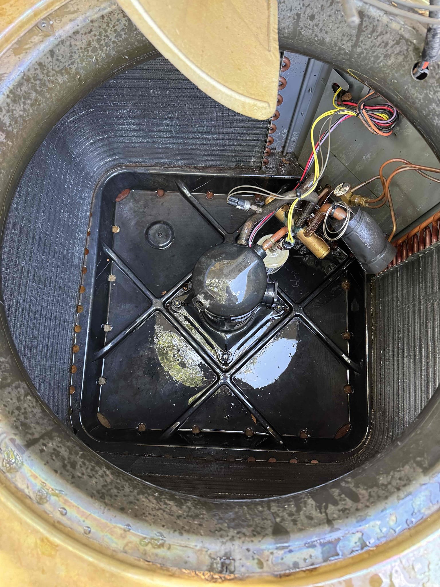 No cool
Upon arrival found system on high pressure lockout. Reset breakers and started system in cool. Found fan motor struggling to start because of weak capacitor. High pressure lockout could have also been caused by impacted condenser coil. Replaced capacitor and cleaned condensing unit from the inside out. Replaced air filter.