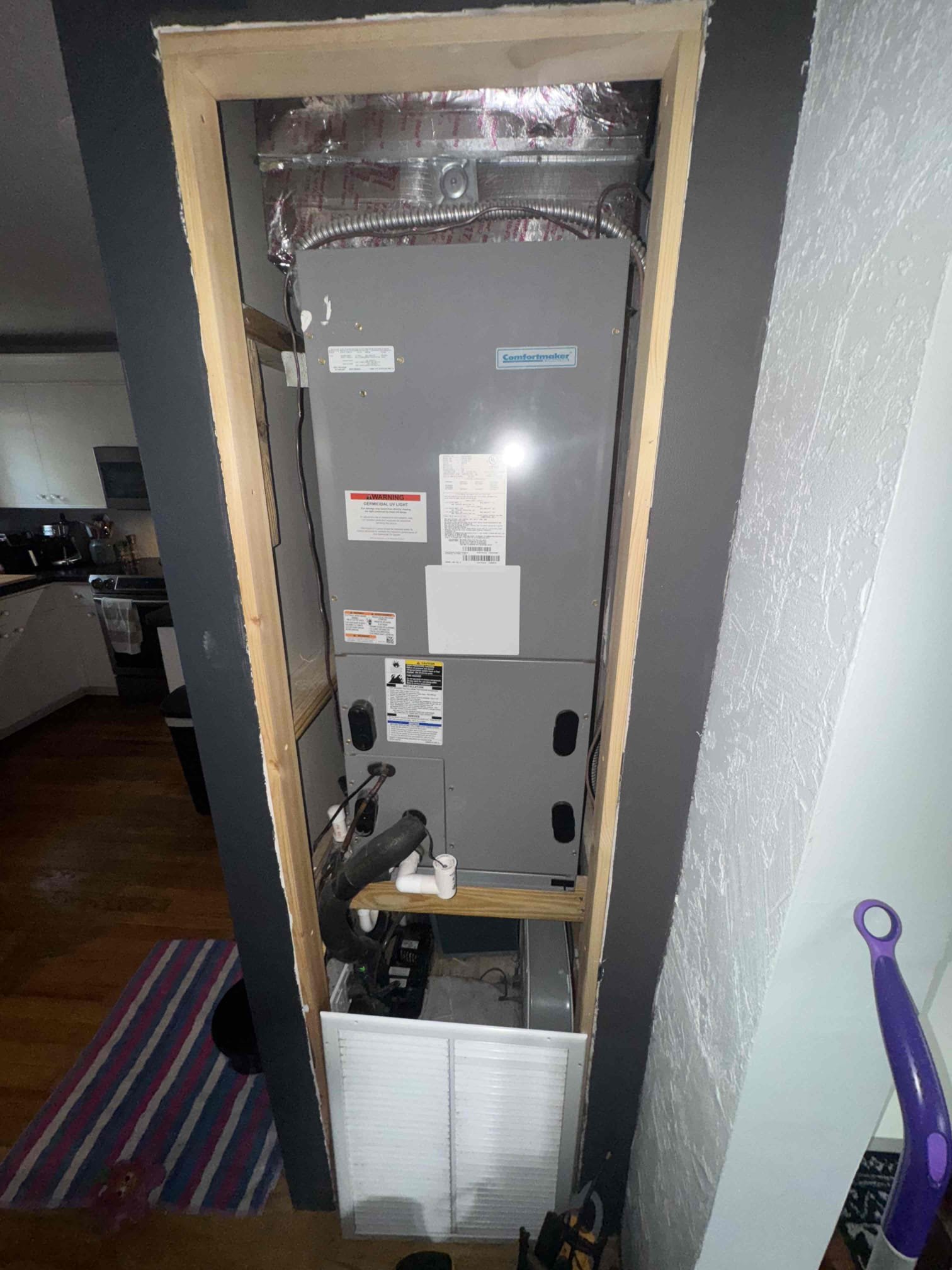 no cool
Upon arrival, tenant explained that on Friday after storm system stopped cooling.
found thermostat set to off
Set thermostat in cooling and found that blower and outdoor fan motor run but compressor does not
Found dead capacitor
Installed new 40+5 mfd capacitor and compressor runs as normal
Took air temperature and checked refrigerant pressures.
System is running and cooling at this time.
Advised homeowner the air handler does have microbial growth on the interior and could use cleaning. Outdoor unit also needs maintenance. Recommend recommended maintenance membership for both systems.