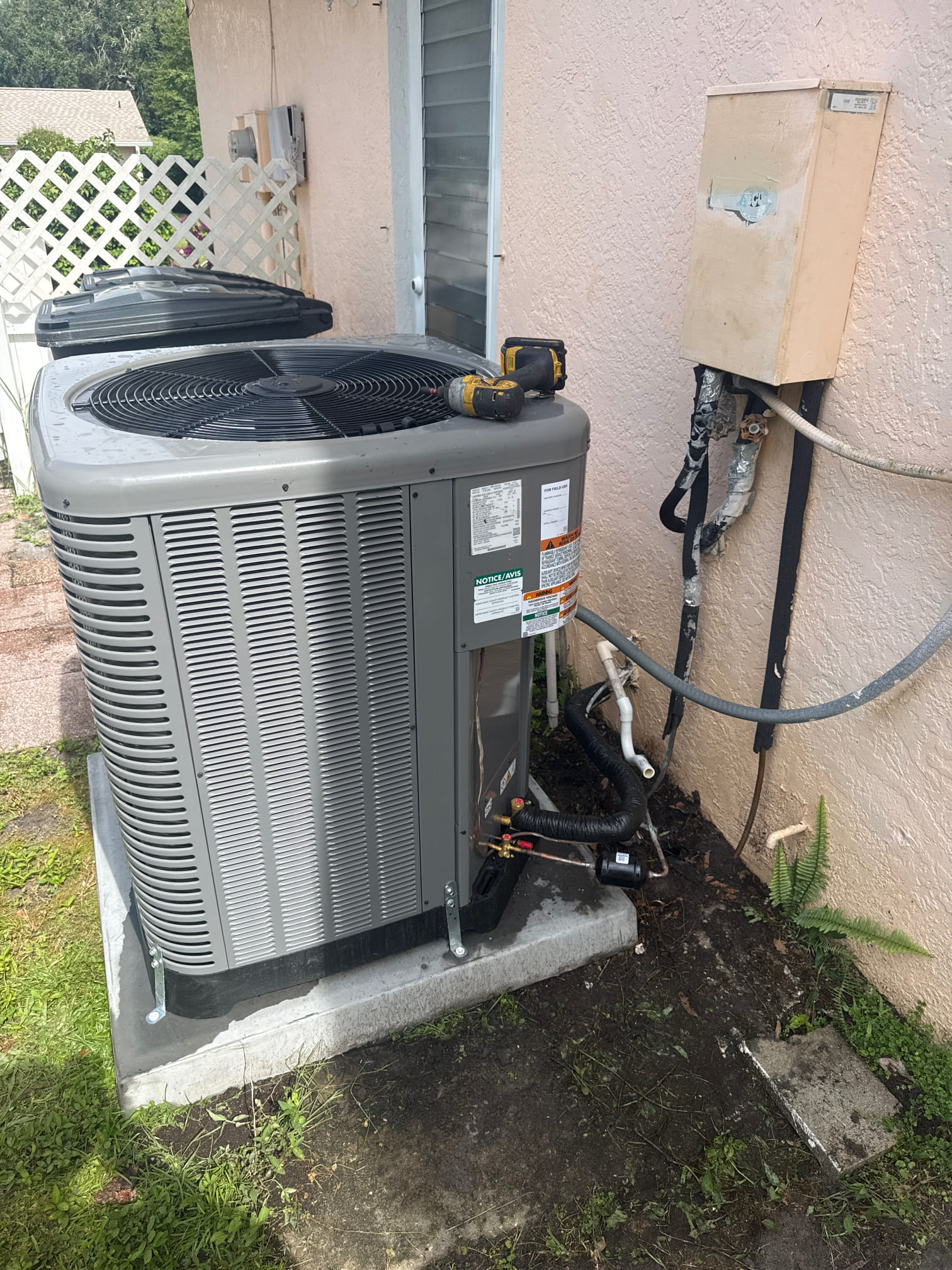 - 3 Ton 15 SEER heat pump system replacement. 
- 0% financing 18 months
- Replacement of horizontal air handler
- Replacement of new condenser and hurricane pad
- New UV insulation
- Flush lineset
- New drain pan and safety switches
- New drain line connections to unit. (Remove old p trap and install new because it is leaking condensation. 
- New thermostat
- New liquid line filter line dryer
