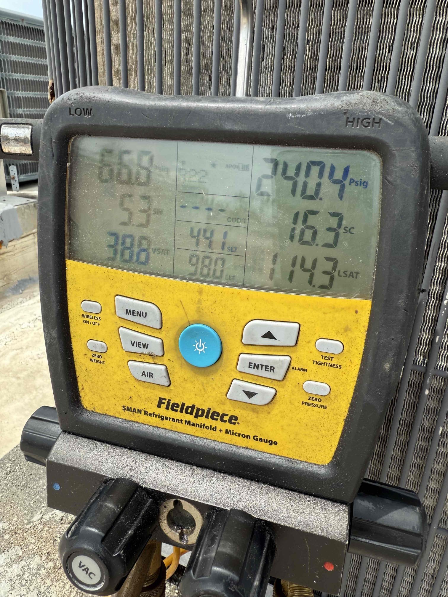 On arrival inspected unit. Evan coil is extremely impacted and does not allow proper airflow through. Unit is a 2004 r22. Condenser is in very poor shape as well. Recommend to replace system due to age and condition. Unit is cooling to the best of its ability at this time.