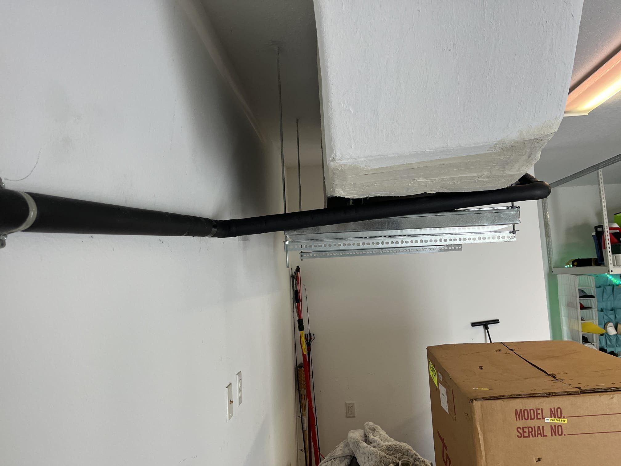 Installed attic fan for humidity upsized downstairs drain line to 1 inch tested draining draining properly Installed attic fan for humidity upsized downstairs drain line to 1 inch tested draining draining properly