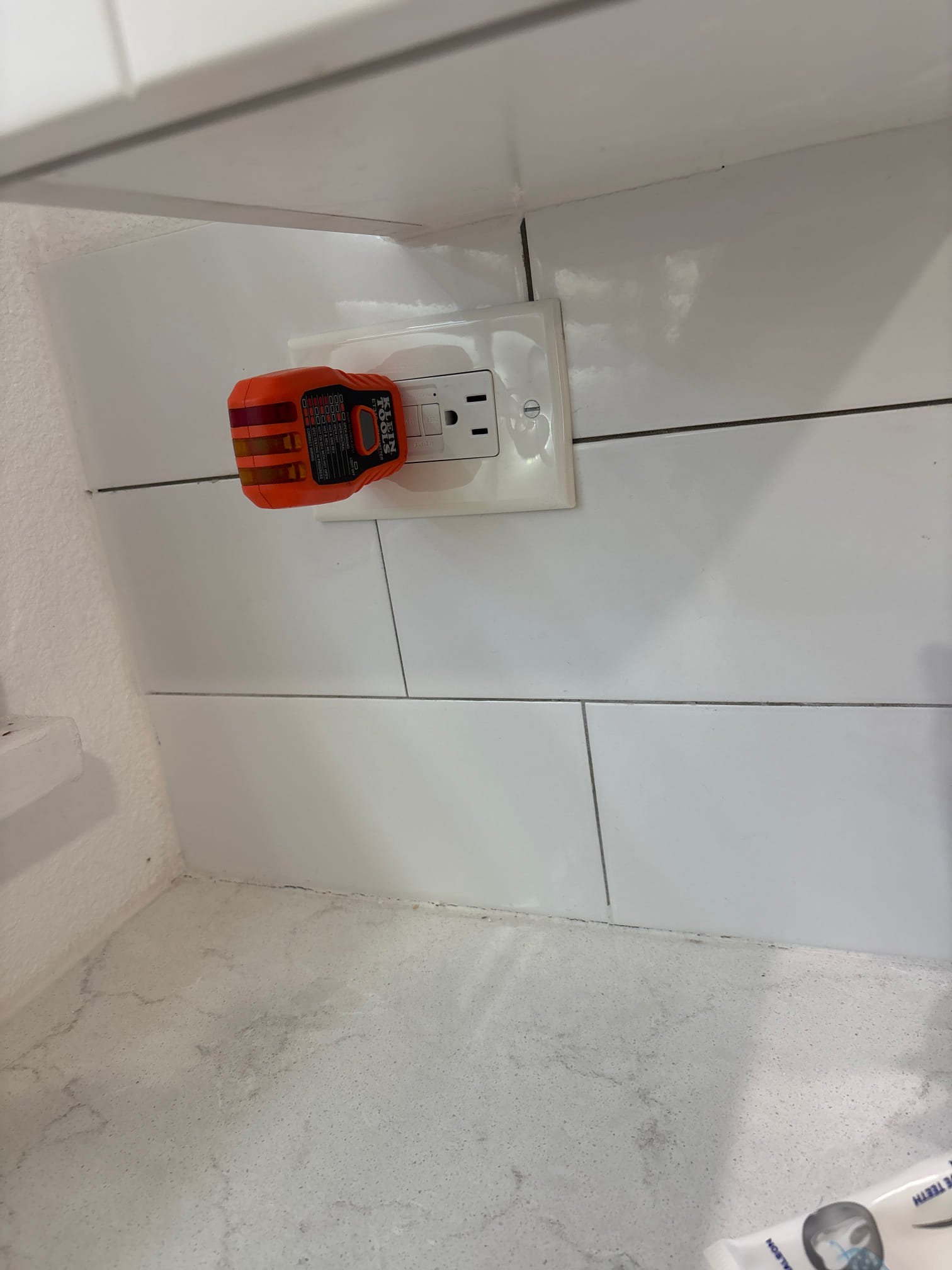 Remove usb outlet in bathroom to replace with GFCI outlet for code compliance rewire joints in switch box to restore power to outlet location over counter 
Open up and re secure connections and tighten outlet downstairs to the wall  Remove usb outlet in bathroom to replace with GFCI outlet for code compliance rewire joints in switch box to restore power to outlet location over counter 
Open up and re secure connections and tighten outlet downstairs to the wall