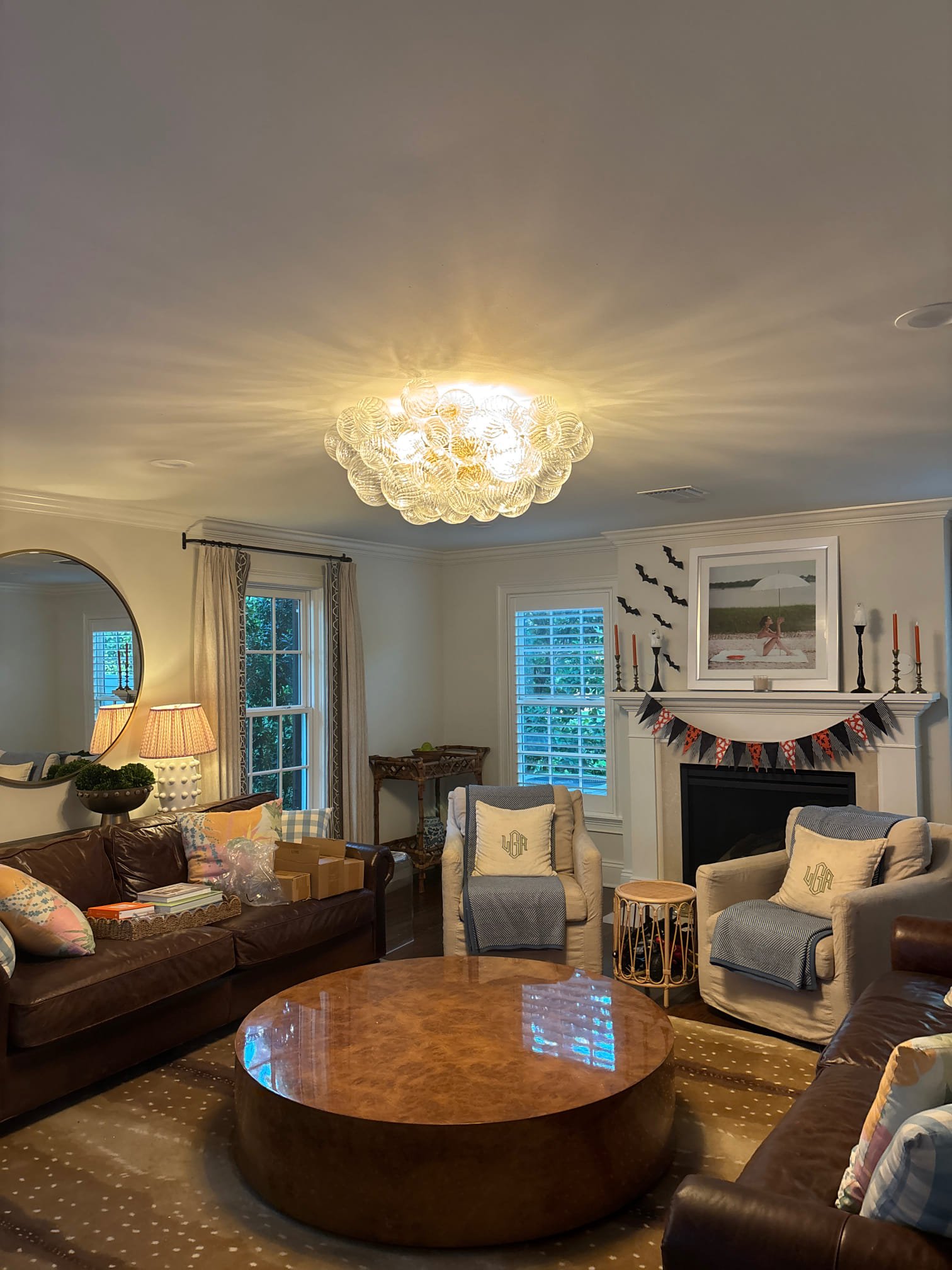 Cut in box in ceiling for new chandelier 
Run wire across the ceiling and down to the switch box location 
Cut drywall access holes where needed 
Mount and install customer supplied chandelier 
Install dimmer switch 
*** not responsible for drywall repair  Cut in box in ceiling for new chandelier 
Run wire across the ceiling and down to the switch box location 
Cut drywall access holes where needed 
Mount and install customer supplied chandelier 
Install dimmer switch 
*** not responsible for drywall repair