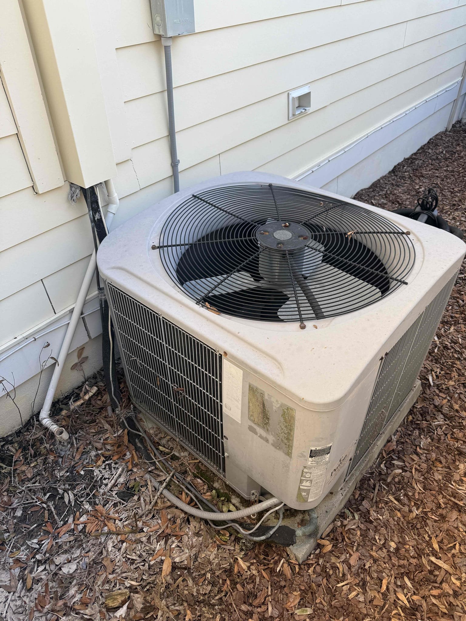 Upon my inspection, found a clogged drain line for upstairs unit. Upon further inspection found a weak fan motor capacitor on the condenser. Performed drain line/primary drain pan cleaning and treatment on system, and replaced capacitor. Performed maintenance is on both systems for membership. Both systems are mixed match brands and different year models. Condensers are 2007 and air handlers are 2019 and 2021. 
Both systems are cooling at this time. 