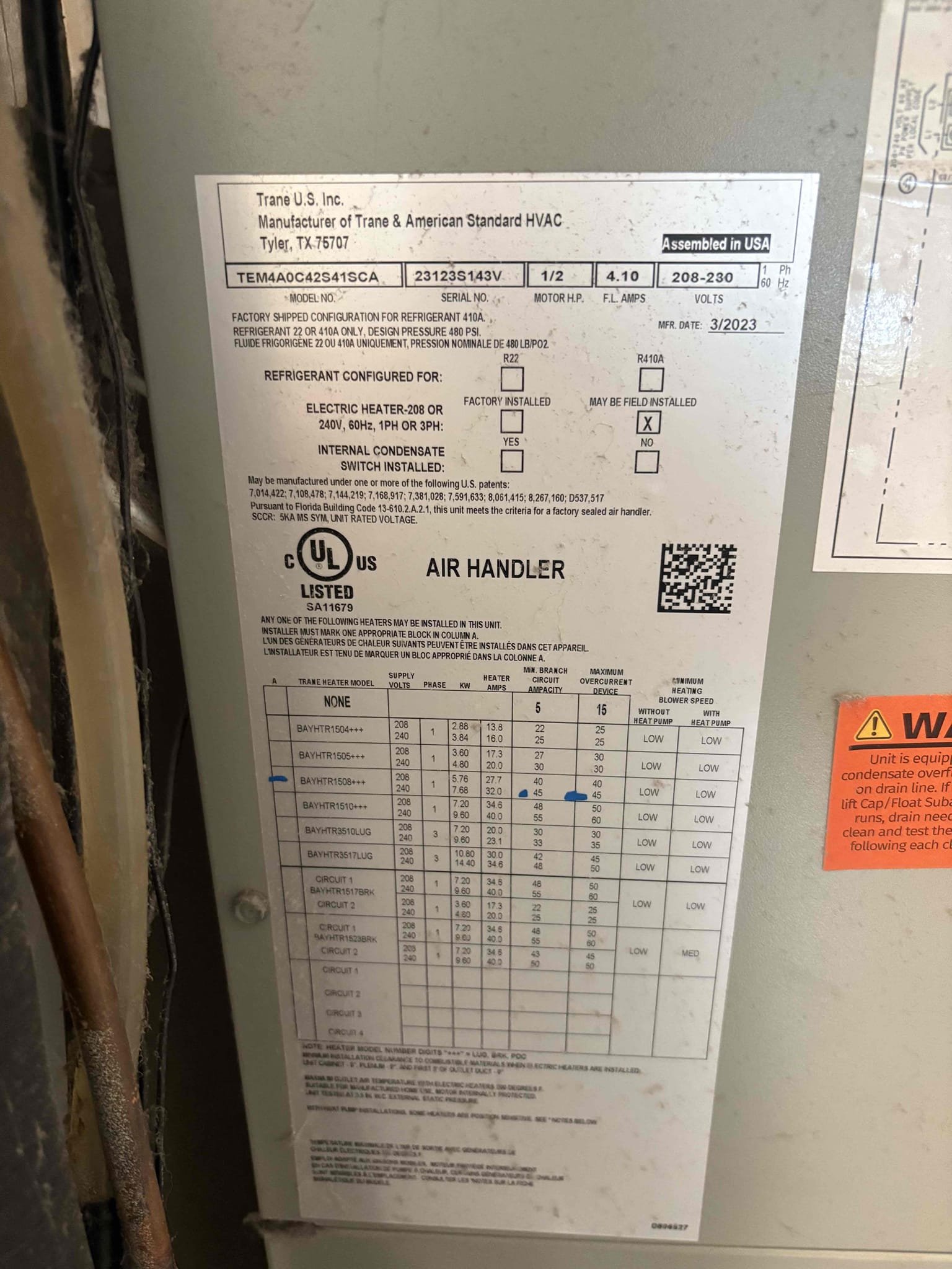 Full system tuneup 

Wiped Down Air Handler 

Checked cap mfd 

Checked contactor 

Inspected wiring 

Compressor amps 

Motor amps 

Cleaned condenser coils 

Cleared drain line and pan (condensate pump)

Checked refrigerant pressures 

Checked blower amps 

Checked filter 

Thermostat operations 

Checked heating and cooling 

Unit is operating at this time 

*Thermostat was not programmed correctly. Re programmed thermostat  