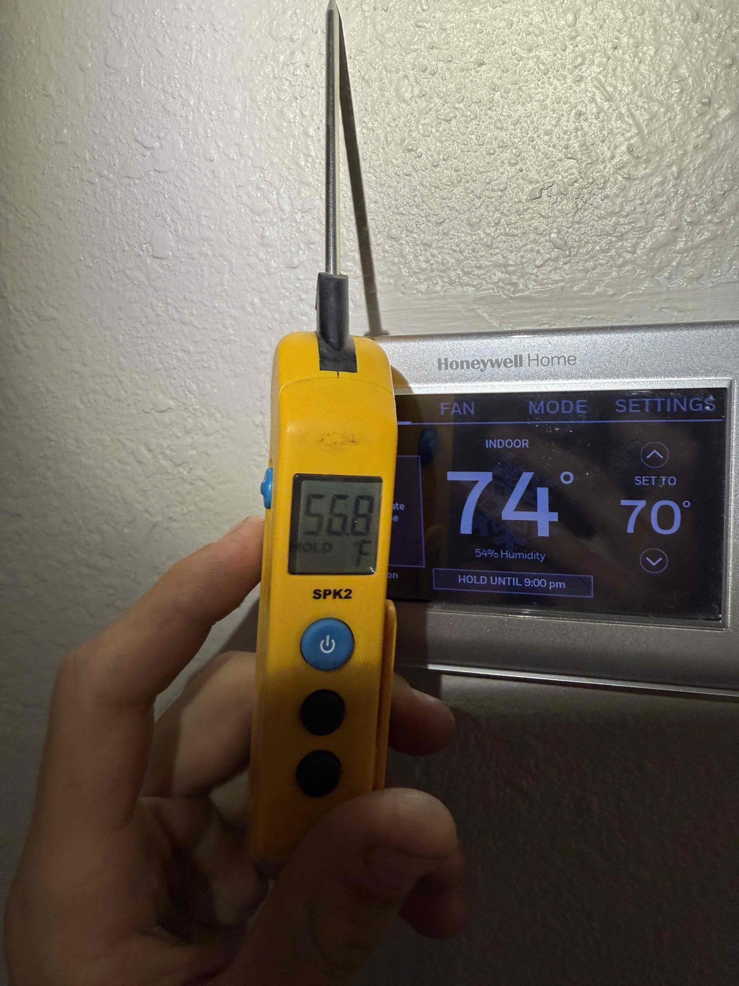 Upon my inspection, found contactor for electric heat element has failed. Replaced contactor and verified heating functions. Checked rest of system is working properly at this time. Recommended Maitenence plan or a tune up before summer next year to ensure the system is in top working order. Air handler is year 2020 and condenser is 2016. 
System has an 18° temperature split at this time. 