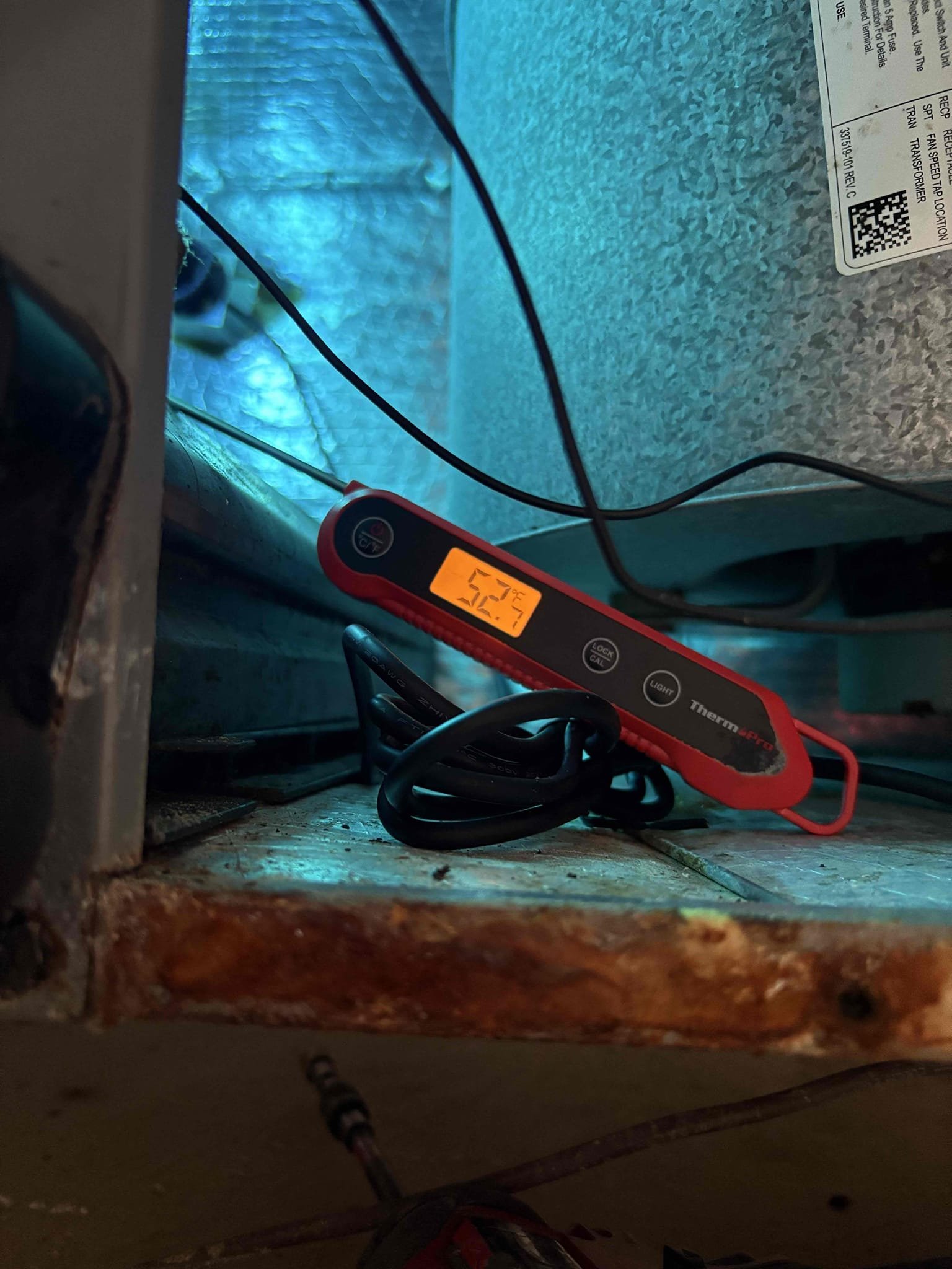 Upon arrival home owner states thermostat is blank and not cooling. Found low voltage fuse within air handler shorted. Found low voltage wiring in condenser rubbing out causing fuse to blow. Taped all wiring along with compressor high voltage. Replaced fuse and verified system operations. 

Found reversing valve not hooked up causing system to only run cooling. Spliced and connected wiring. Programmed Thermostat. Unit is heating and cooling 
Hooked up reversing valve in air handler and programmed Thermosat. No charge for fixing heat. 