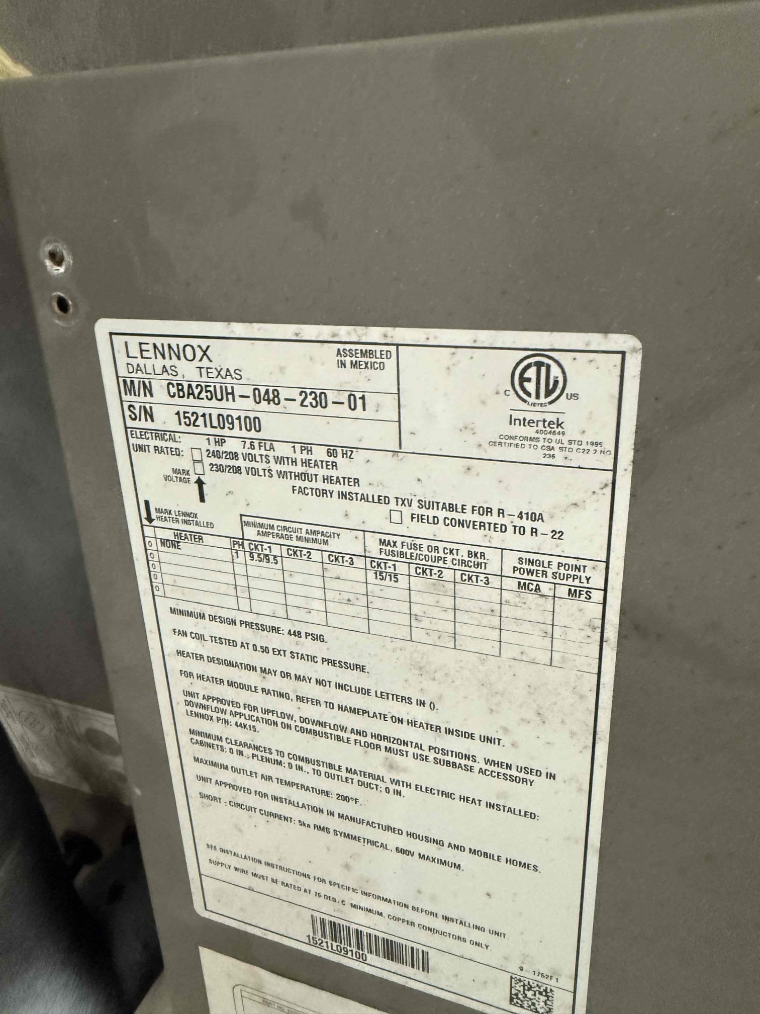 Replaced 10kw heater kit. Start and test. Unit has proper amps. Unit heating at this time. 