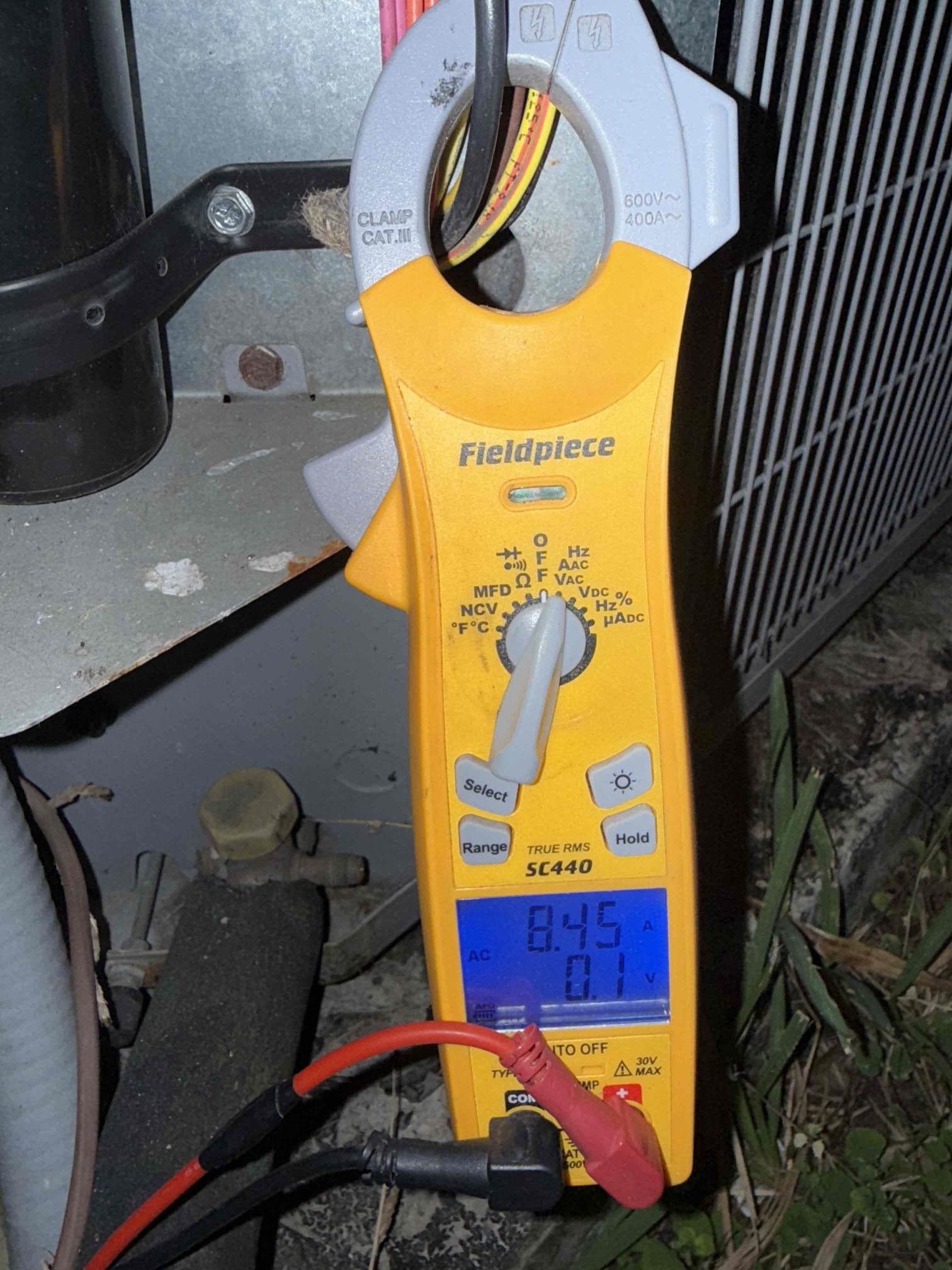 Upon my inspection, found condenser breaker was tripped. Reset breaker and checked compressor for amp draw and Ohms. Checked capacitor. Checked wiring. Condenser is running properly. If issue happens again, we recommend replacing the breaker. Breaker size will be changed to a 30amp to match the condenser maximum overcurrent protection rating of 30. System is cooling at this time with a 23° temperature split. 