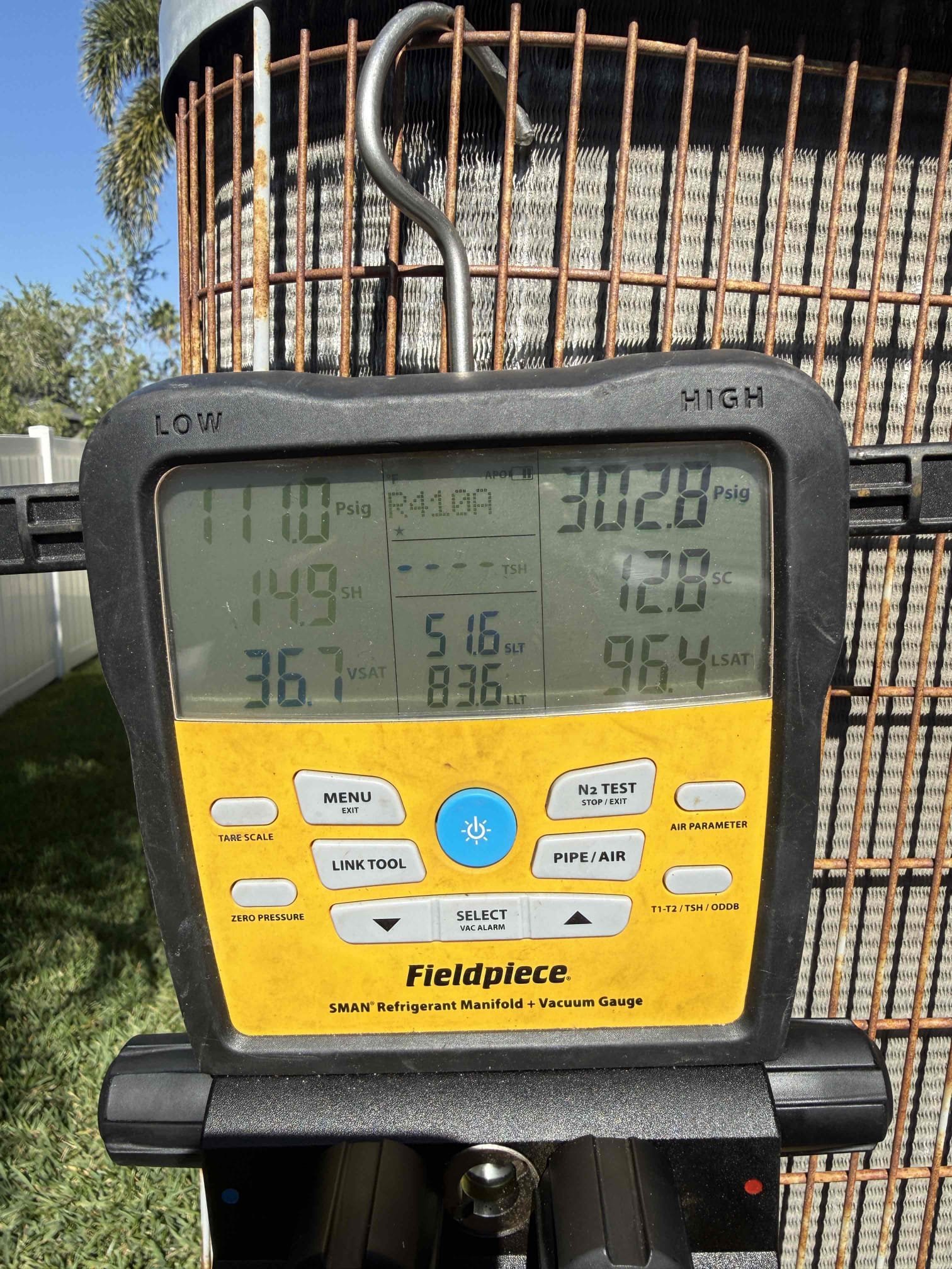 Replaced capacitor. Checked system #2 pressures and they are fine now. We did not add any refrigerant at this time and will check pressures again on next Maitenence. Air handler #2 is making a rattling noise when turned on. It is possible that the fan motor bearings are going bad which could also affect the pressures. We will double check everything on next Maitenence. Both systems are cooling at this time. 