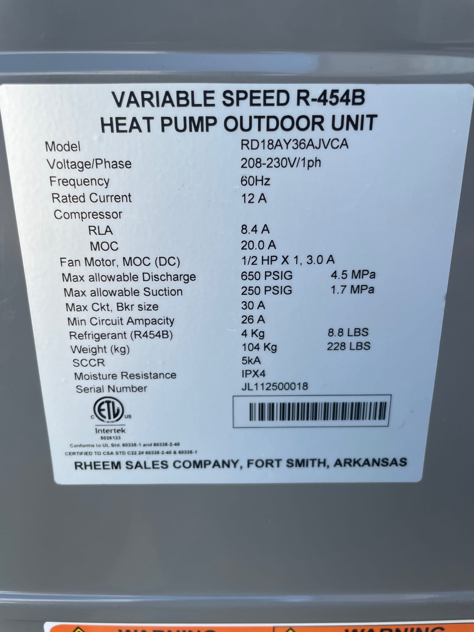 Furnish and install the following 
Ruud 3 ton 19 seer2 heat pump inverter split system with 5kw heater
Anchor condenser
Hurricane pad
WiFi Ruud thermostat
Aux pan
Safety switches
New 3/4” drain and insulate 
Rotate unit to face garage door
Remove existing equipment 
Connect to existing ducts and electrical 
Seal unit to code
Tax labor and permit included
**Unit eligible for $2000.00 tax credit**
