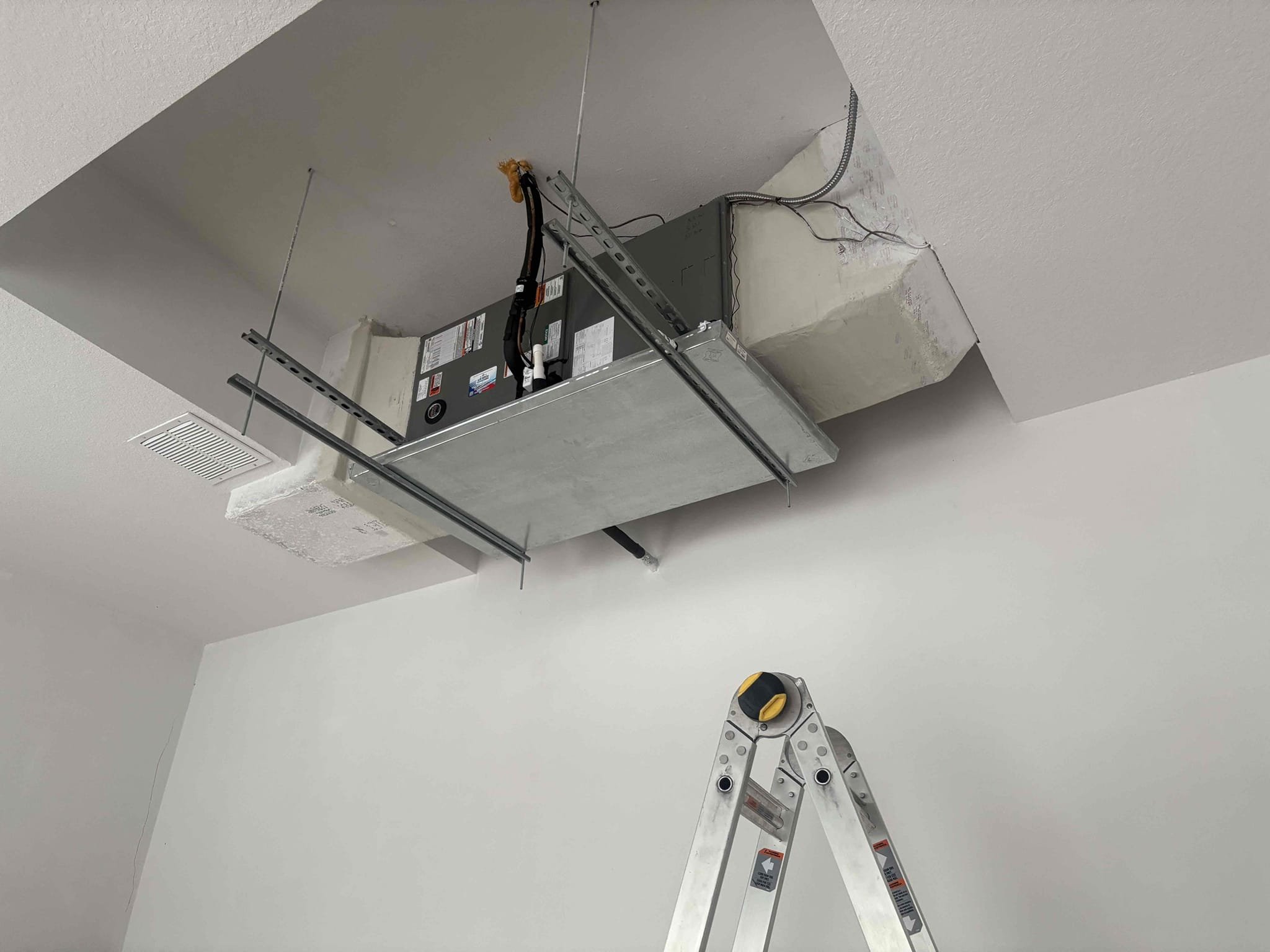 Full system tuneup 

Wiped Down Air Handler 

Checked temperature splits 

Checked cap mfd 

Checked contactor 

Inspected wiring 

Compressor amps 

Motor amps 

Cleaned condenser coils 

Cleared drain line and pan 

Checked refrigerant pressures 

Checked blower amps 

Checked filter 

Thermostat operations 

Checked heating and cooling 

Unit is operating at this time 
