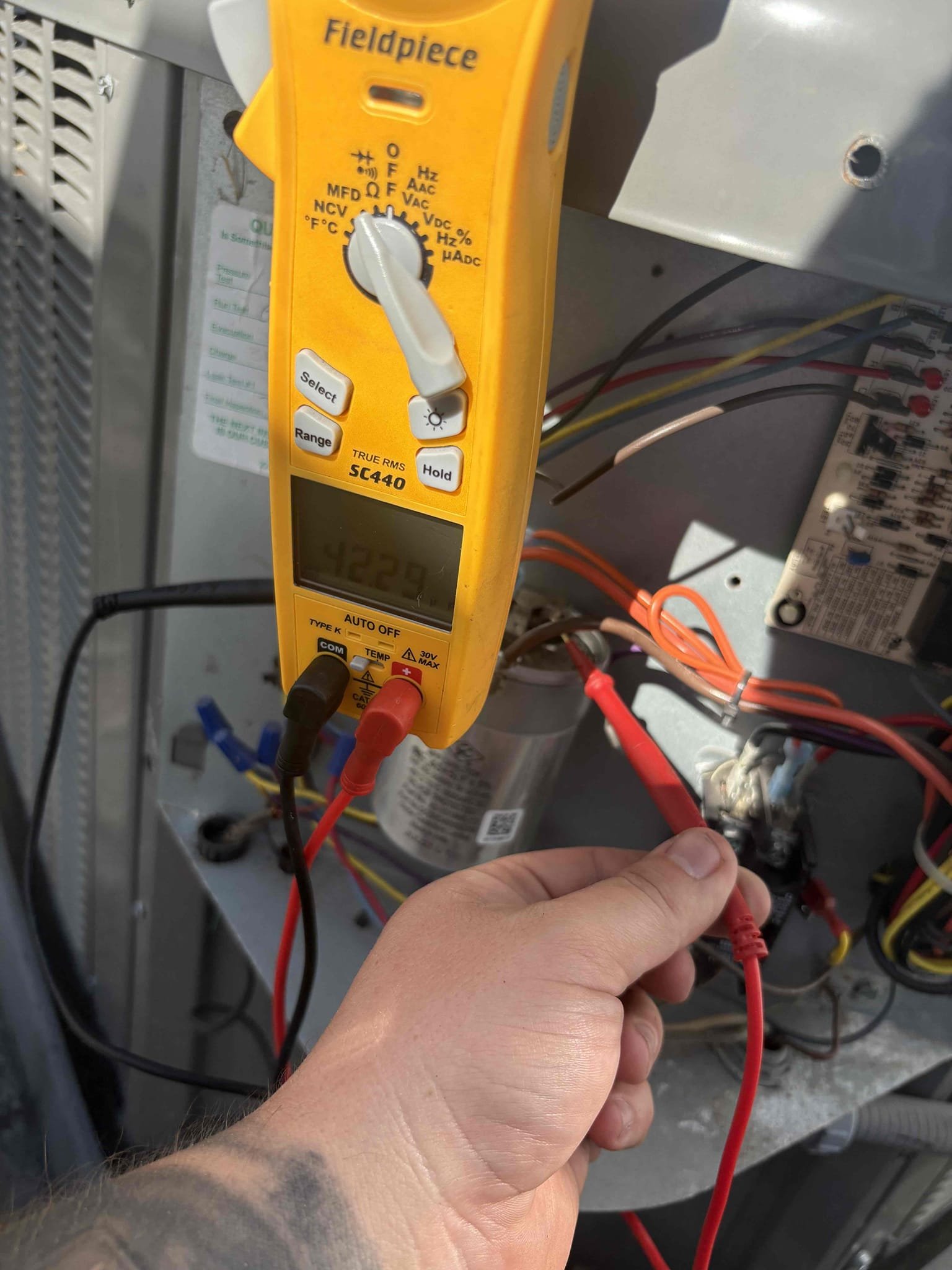 Full system tuneup 

Wiped Down Air Handler 

Checked temperature splits 

Checked cap mfd 

Checked contactor 

Inspected wiring 

Compressor amps 

Motor amps 

Cleaned condenser coils 

Cleared drain line and pan 

Checked refrigerant pressures 

Checked blower amps 

Checked filter 

Thermostat operations 

Checked heating and cooling 

Unit is operating at this time 