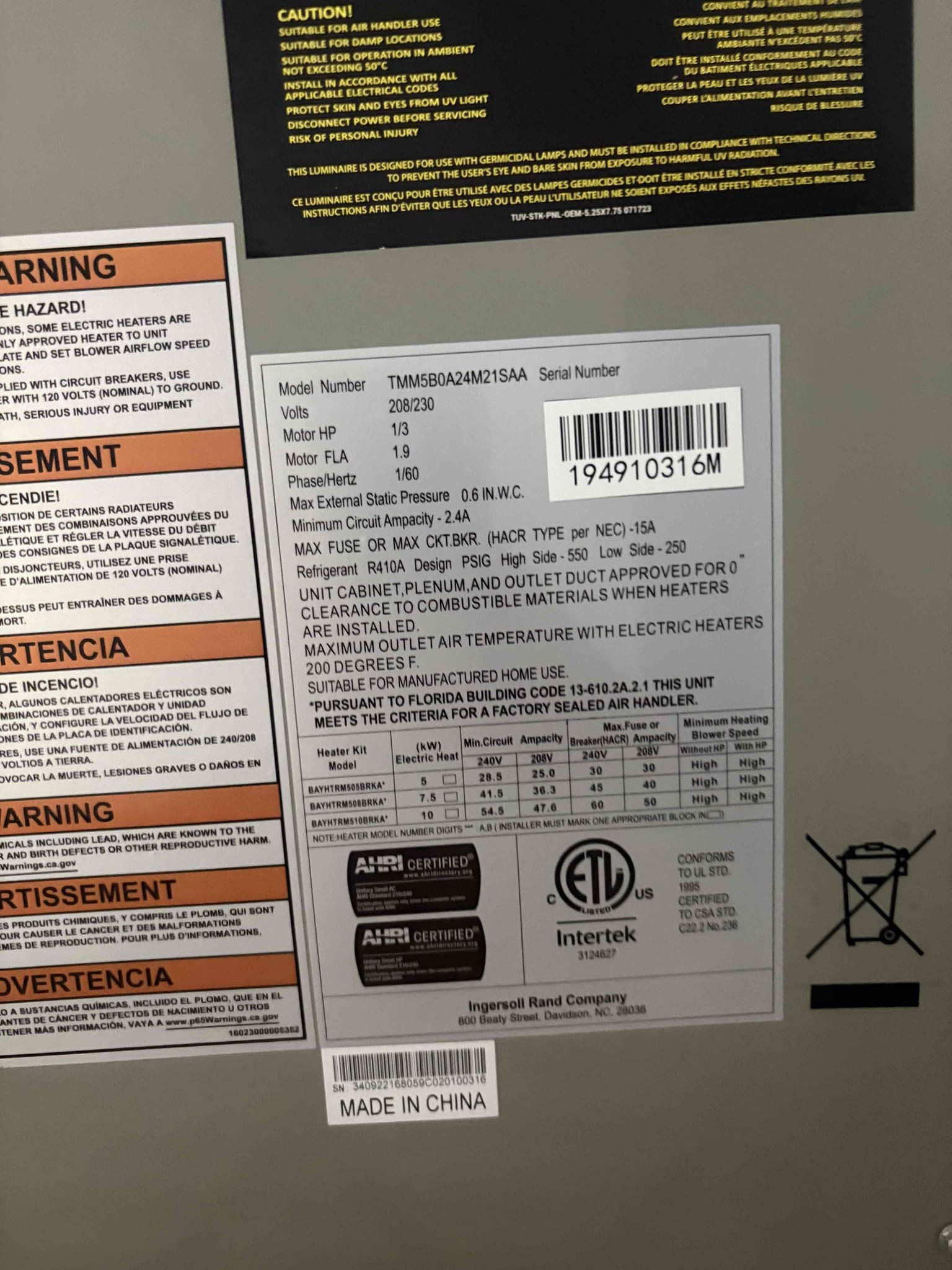 Home owner states air handler has been backing up and tripping safety switch. Contractors have been working inside and vacuuming drain and still backing up. Nitrogen purged drain line and cleared drain pan. Added pan tab to help with buildup. Explained if issue happens again within 90 days. The HOA would need to have a plumber come out to snake common stack. Re pitched drain line and safety switch. Unit is currently operating within manufacture specifications. 