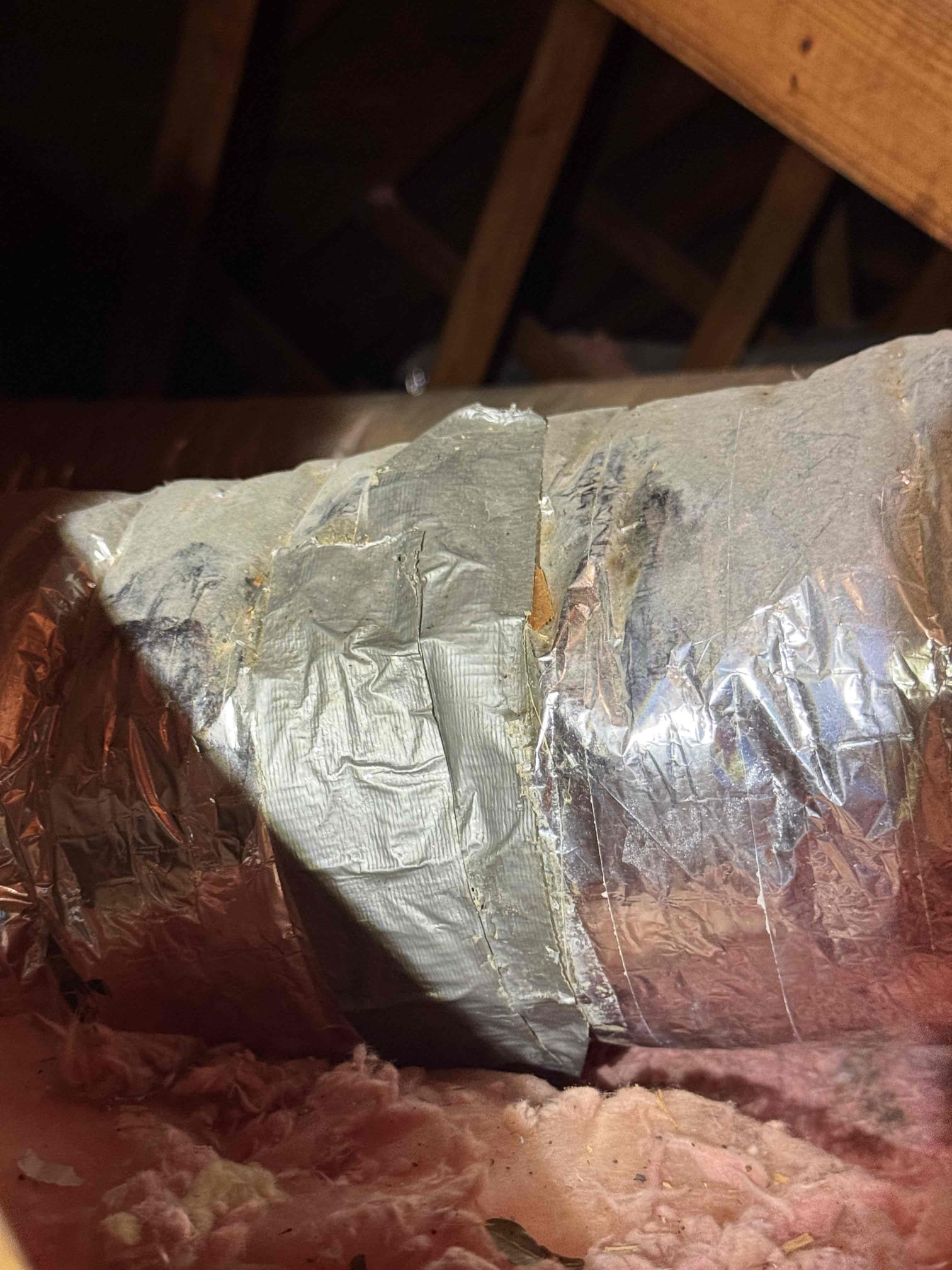 Performed Maitenence on system. Cleaned/treated drain line and primary drain pan. Inspected condenser coils. Evaporator coils are clean. Verified safety float switch functionality. Checked amp draw on compressor. Checked amp draw on fan motor. Fan motor is pulling .94 amps with a max rating of .6. Fan motor is over amping and at risk of failure. Checked capacitor is not within factory range (reading 40 out of 45 with a tolerance of 5%. Replaced capacitor. After replacing capacitor, fan motor amp draw is at .82.  Inspected Contactar. Made sure all connections are tight. System is cooling with a 20° temperature split at this time.
Client had concerns of humidity. Found multiple holes and leaks in old duct work. Recommending duct work replacement and sent quote to client. Included air purification systems with duct work quote per clients request. 