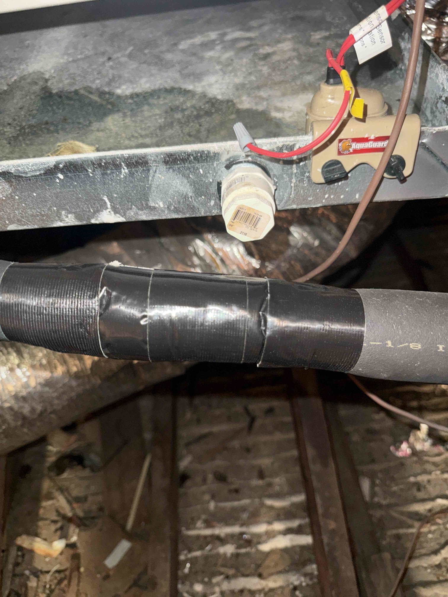 Upon my inspection, I found the evaporator Blower Motor is faulty and will not turn off. Replaced 1/2 hp ecm blower motor, Cleaned blower housing and blower wheel. Found evaporator coils were dirty and needed cleaning. Performed an in place evaporator coil cleaning. Cleaned drain line and drain pan with treatment. Wiped down entire air handler inside and outside. Found small piece of insulation missing on drain line. Installed new piece of insulation in the spot and wrapped it up with duct tape. At condenser, found a fried compressor wire at the Contactar. Replaced Contactar complimentary and repaired wire with new connector. Found bad capacitor. Replaced capacitor. Found compressor wire inside condenser unit near the compressor was rubbing up against copper and almost rubbed all the way through the wire insulation. Wrapped up wire with electrical tape and strapped wire up to avoid rubbing. Checked system pressures. System is cooling properly at this time. 
Start up amp draw on compres