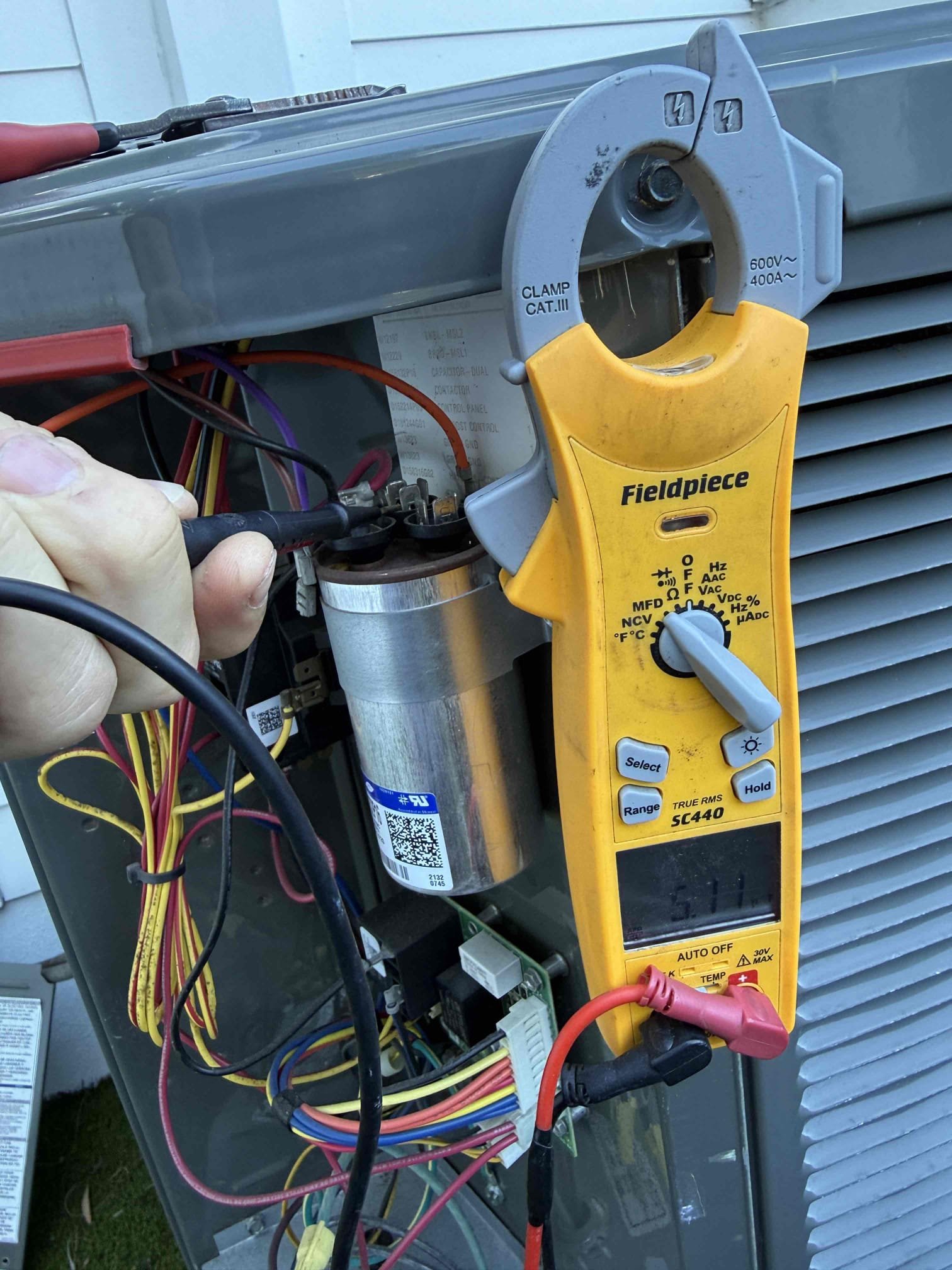 Performed Maitenences on systems. Cleaned/treated drain lines and primary drain pans. Cleaned condenser coils. Evaporator coils are clean. Verified safety float switchs functionality. Checked amp draw on compressors. Checked amp draw on fan motors. Checked capacitors are within factory range. Start/run capacitor on condenser #1 is out of factory range. Replaced capacitor.  Made sure all connections are tight. Systems are cooling with 20° temperature splits at this time. Verified systems heat properly. 