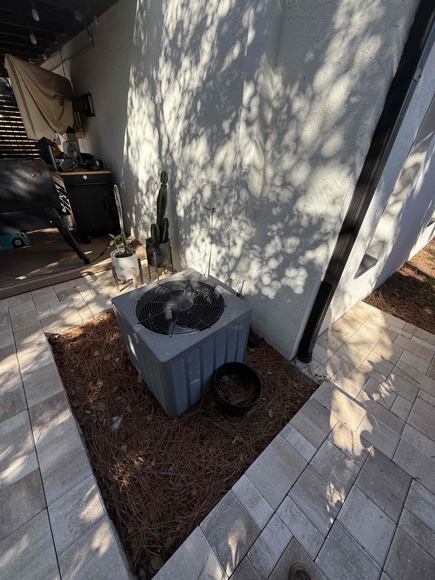 On arrival found unit leaking water due to clogged drain. Cleared pan and drain. Added chemical to help prevent growth. Found coil and blower dirty. Condenser coil impacted as well. Will submit estimate for cleanings. Unit operating in heating and cooling properly. 