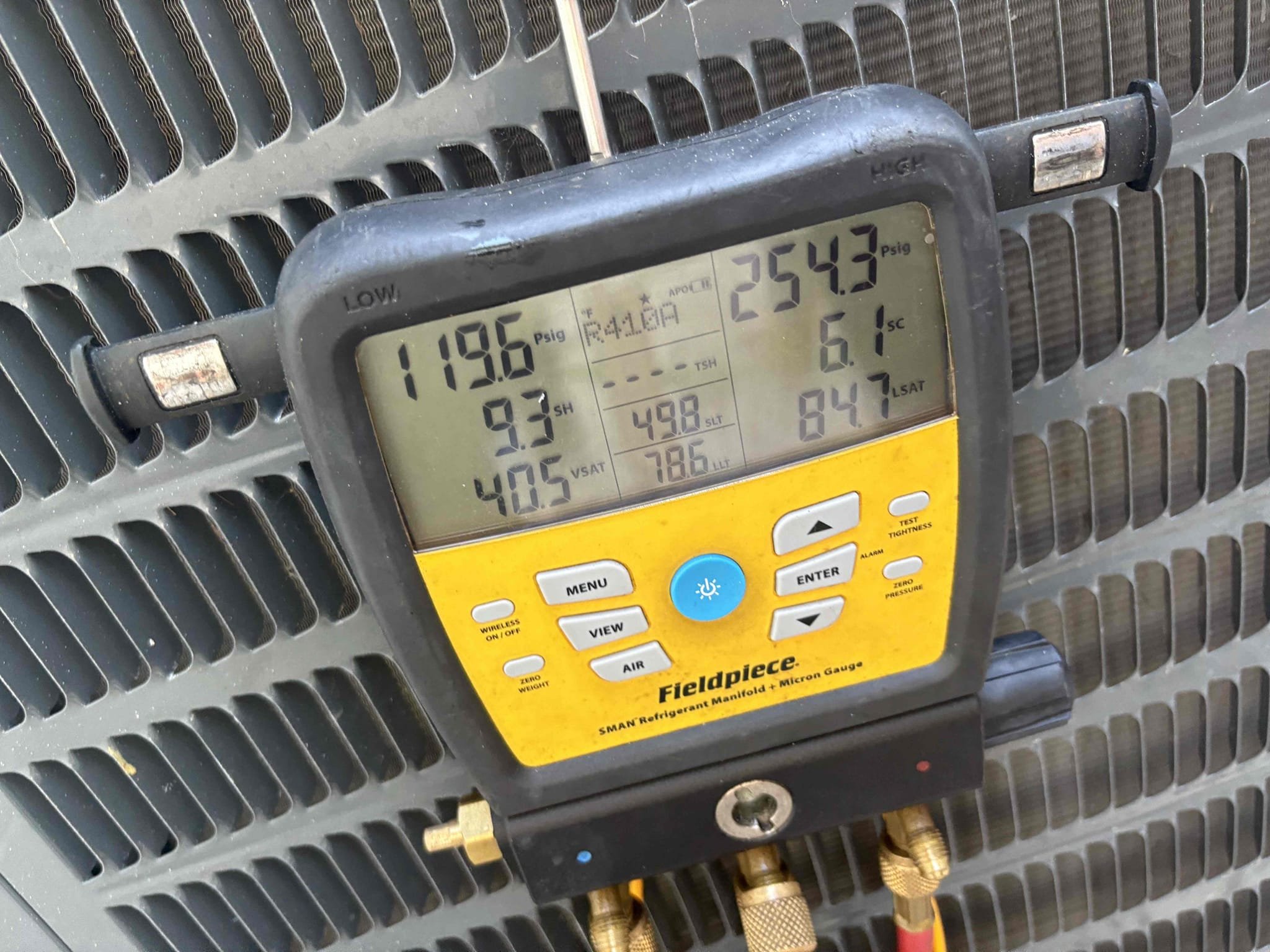 Home owner states system has trouble keeping up and shuts off intermittently. 3.5T system for 1450sf home. System is oversized for home. Checked pressures and temp splits. Inspected indoor and outdoor coils. Tested float safety and verified system was draining. Found no issues with system. Found main return in attic pinched and lost its integrity. Recommend replacing return ducting. Also found supply ducts not strapped and sealed properly. Would recommend strapping & sealing. 