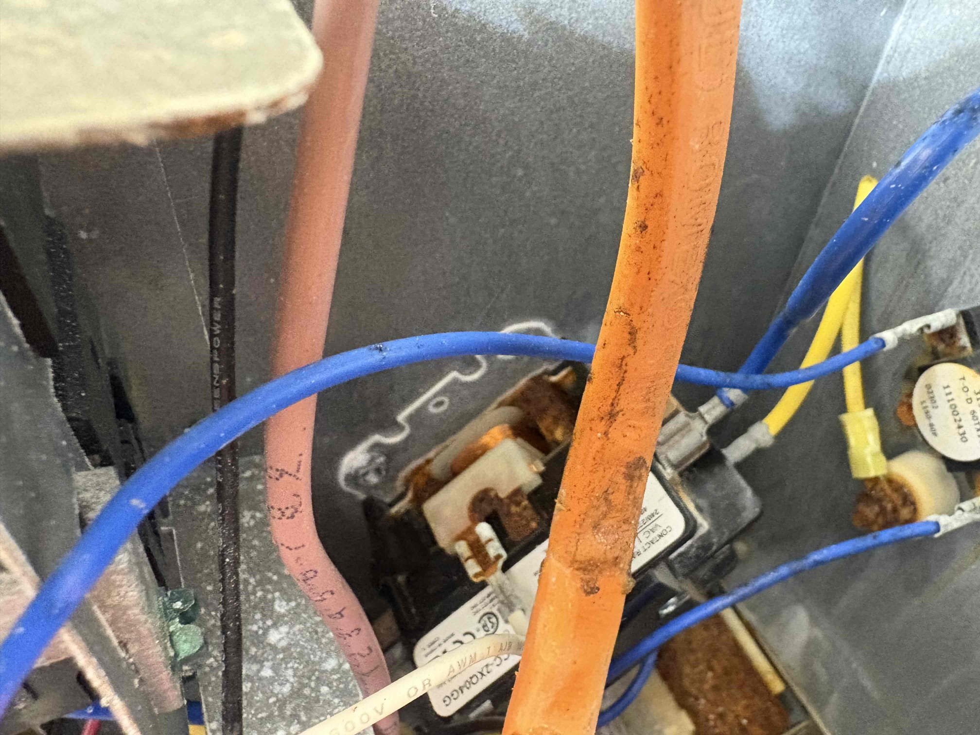 Tenants state unit is not heating. Found Thermosat programmed incorrectly and orange wire not seated. After correcting issues let system run. Emergency heat began to run and contactor buzzing very loud (intermittently failing). Heater kit terminals very rusted. Bypassed heater kit so tenants would have heat from heat pump. Re spliced all low voltage connections as they were also corroded. Verified system ran in heat. System will not have emergency heat until issues corrected. Will send over estimates. 

Ducting in attic also not sealed or strapped properly. Possible lack of airflow to some areas. 

Further Repair 
-Contactor
-Heater Kit