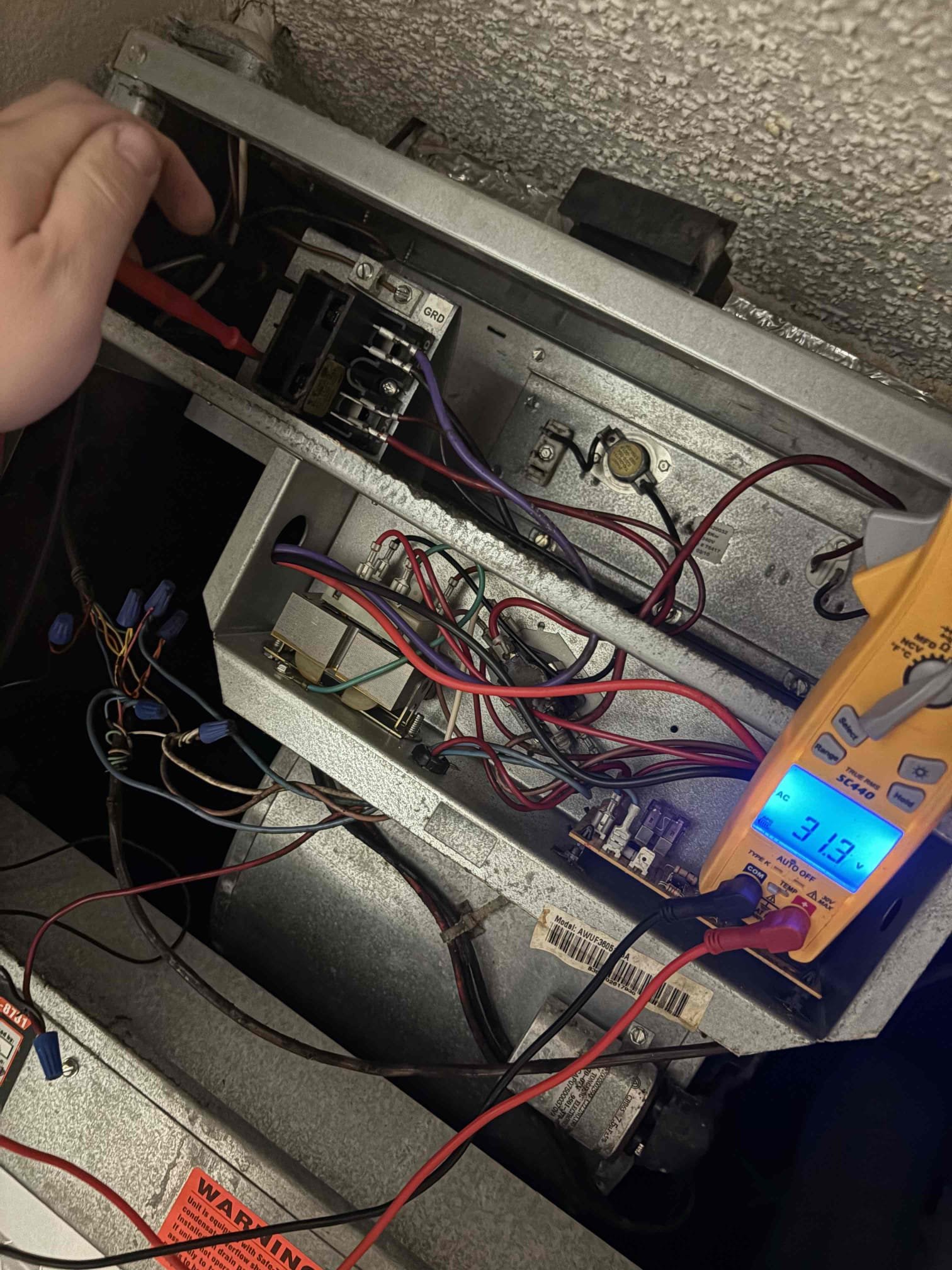 Failed air handler high voltage disconnect. Replaced with non fused disconnect. Verified system was heating and cooling. 

Notes 
-air handler capacitor starting to read weak 
-air handler coils starting to accumulate debris 