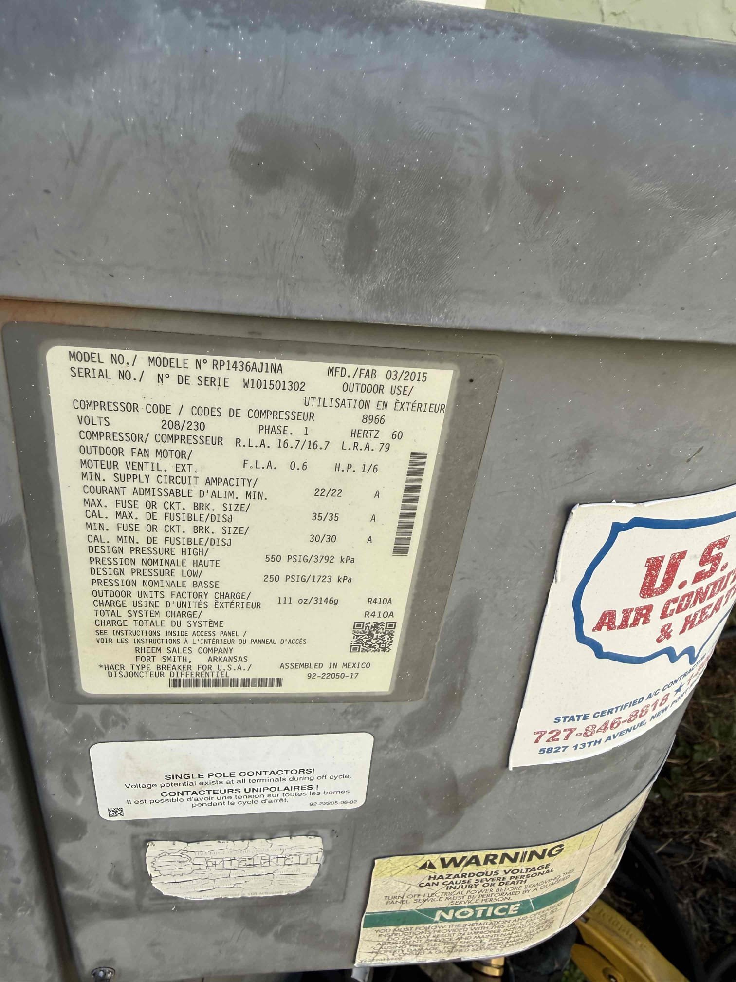 Replaced faulty float switch and performed chemical cleaning on drain. Inspected full system. Recommend to replace corroded indoor txv. Unit is out of warranty and is in fair condition. Corrosion starting to form on outdoor coil. Unit is cooling properly at this time. 
1 year parts warranty for float switch. 