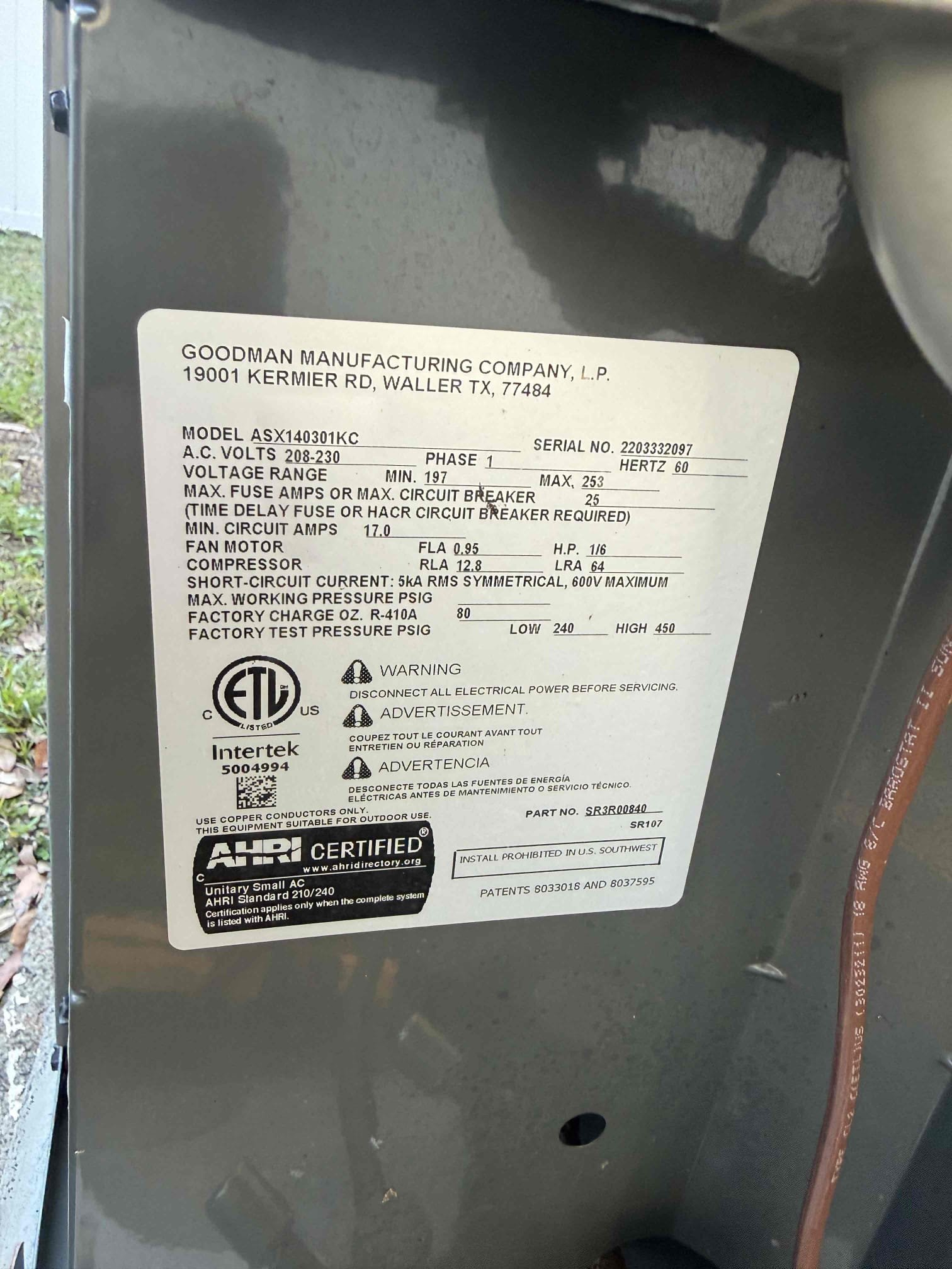Replaced 8kw heater kit. Tested. Heater pulling correct amps. Temp split good in heating and cooling modes. Electrical checked good. Pressures good. Unit cooling and heating at this time. 