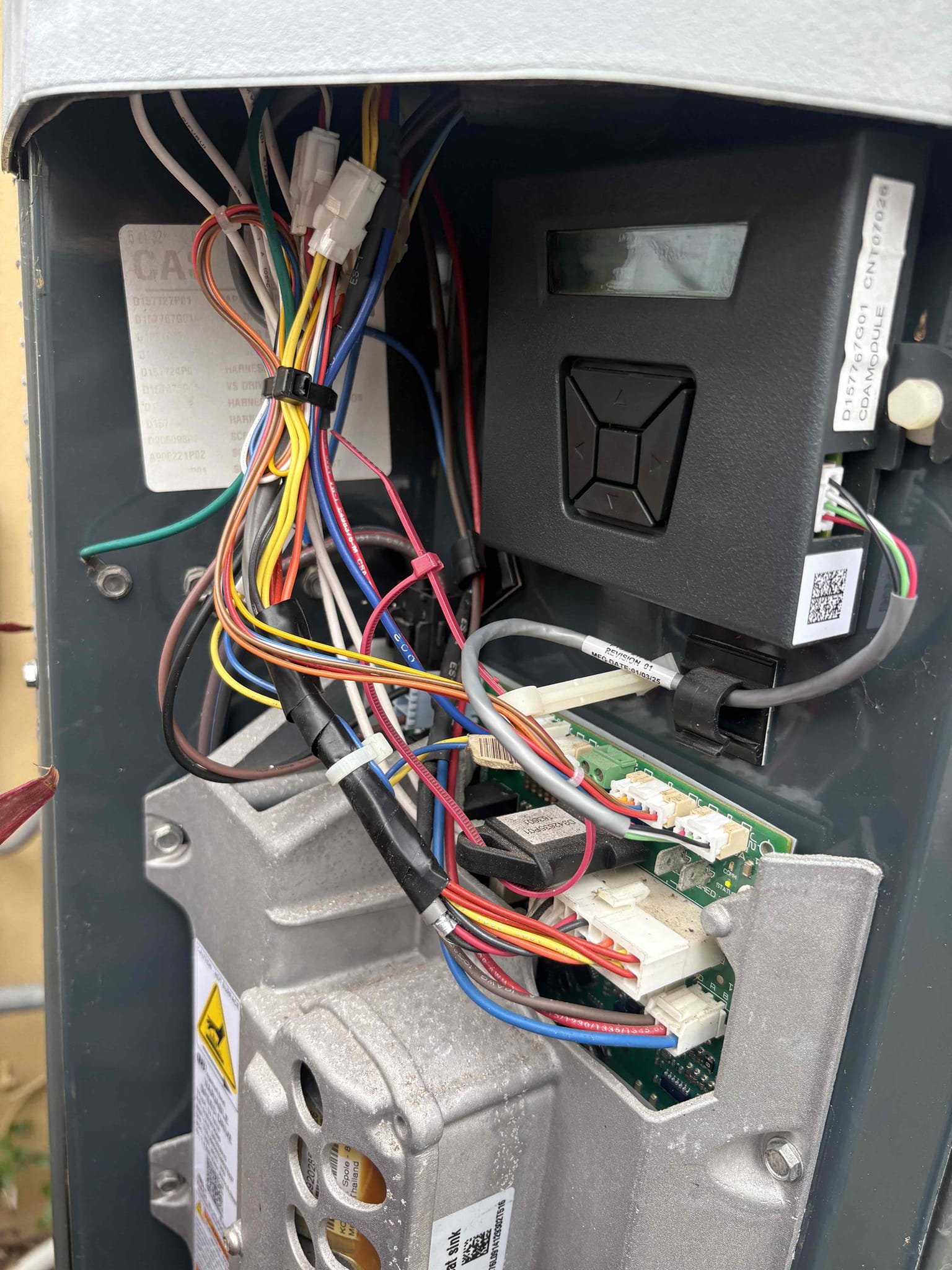 Return to complete repair. 

Replaced harnesses, sensors, and stepper motor. Verified system operations on heating/cooling. 

System is currently operating 