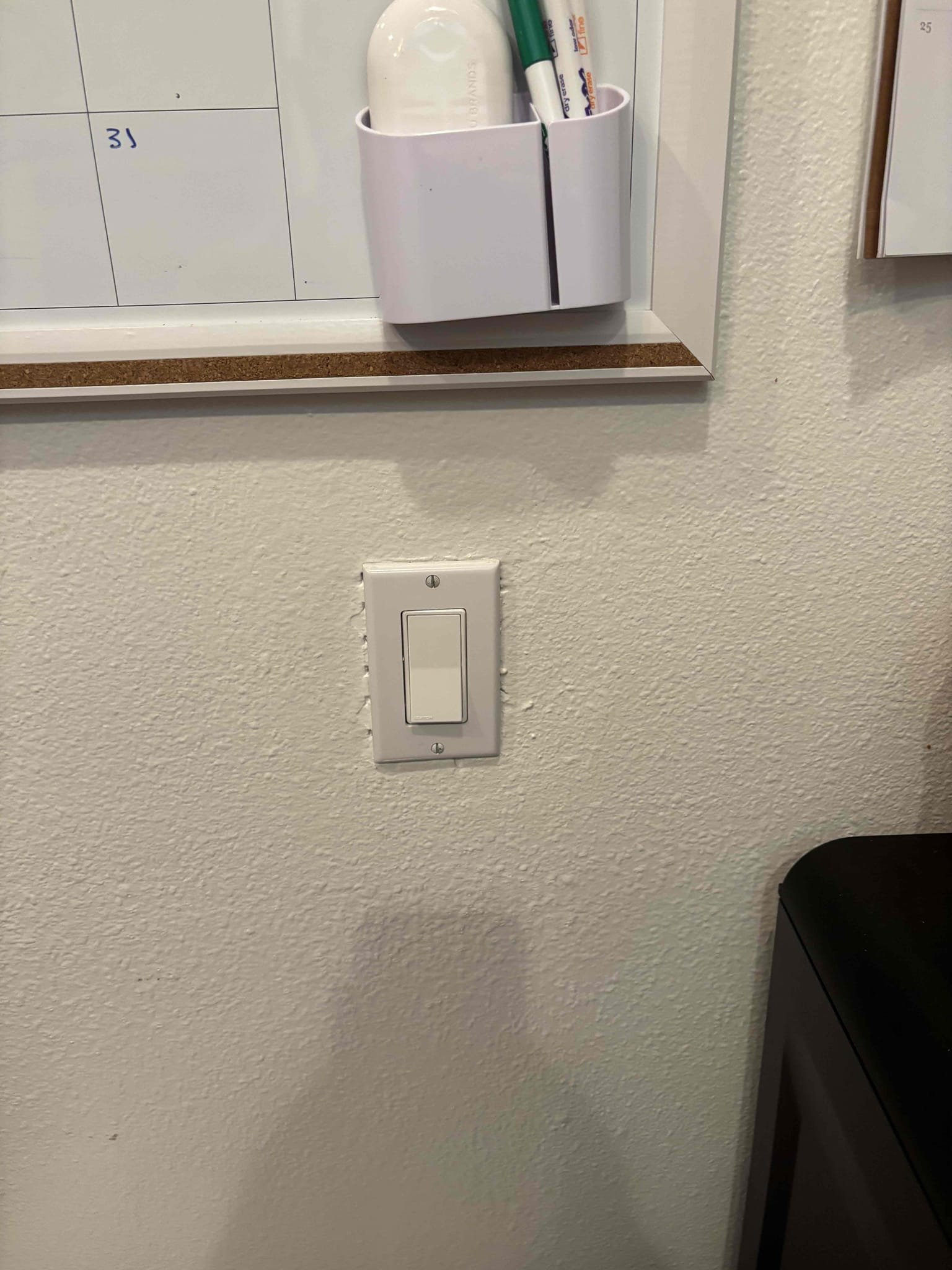 Install 3 customer provided chandeliers 
Install and program thermostat
Replaced bad dimmer switch with a standard light switch 
Wall sconce did not have a box behind it in bedroom 
Mounted a box and tied electrical back 
The wall sconce location over the bed did not have a box and customer was good with removing it and not adding a light there 
Replaced chandelier with customer supplied one  
Installed new toggle switch dimmer for chandelier and removed the switch that was not hooked up to power 