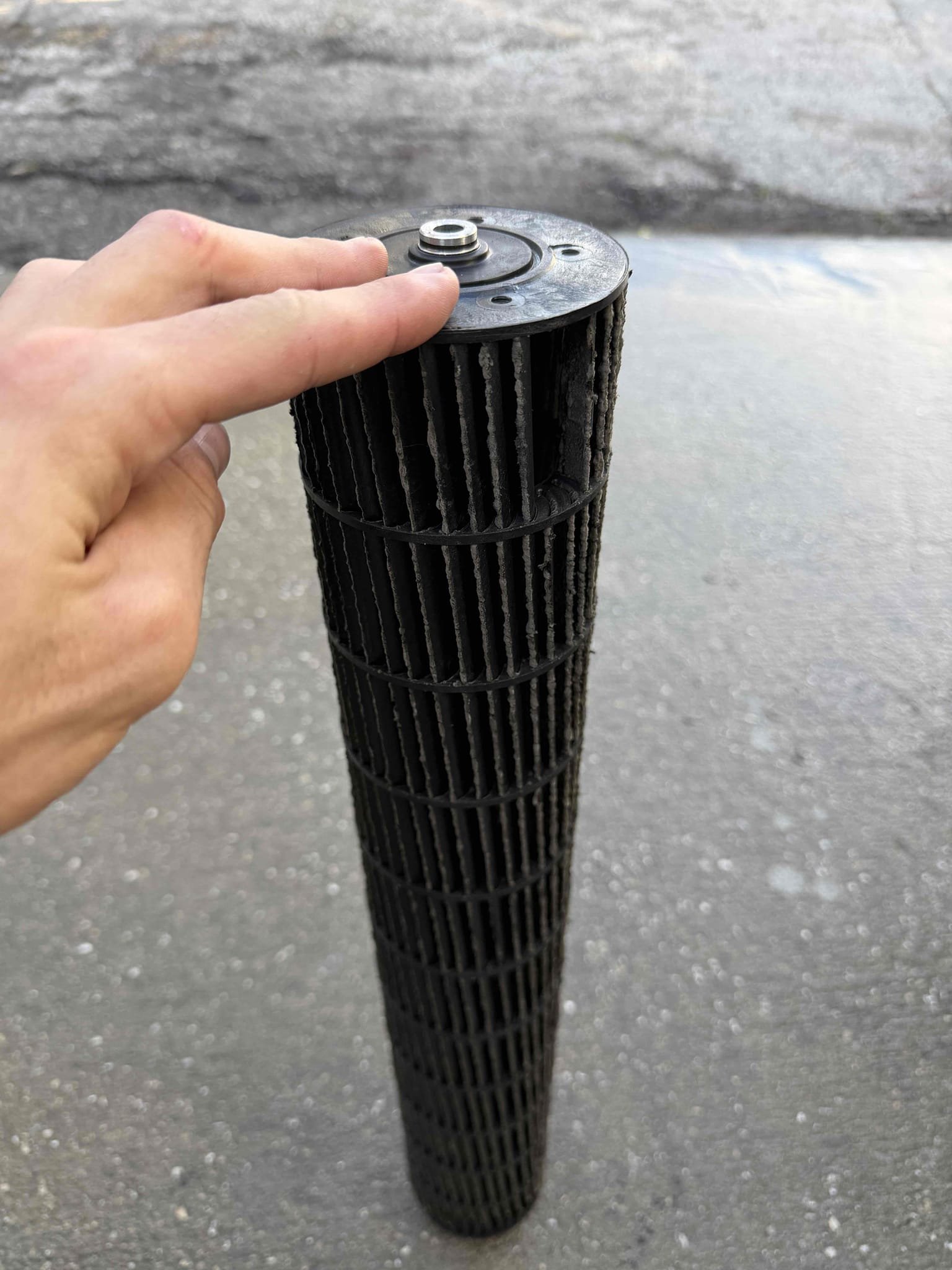 Remove and clean two mini split head unit blower wheels. 
Install UV system in master bedroom mini split head unit. 