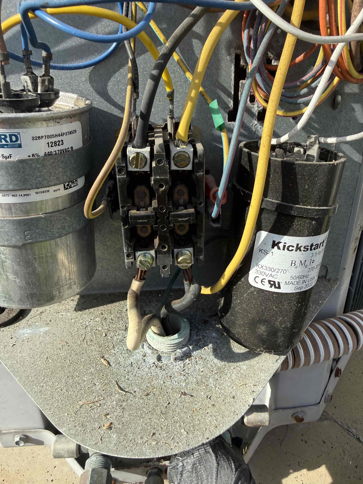 On arrival found unit not running due to blown fuse caused by corroded thermostat wires. Repaired wires and replaced worn contactor. Start and test. Unit functions in heating and cooling modes. Found supply plenum detached from air handler and ducts not strapped and seal properly.  Client declined air bros to make repairs for ducts at this time. 