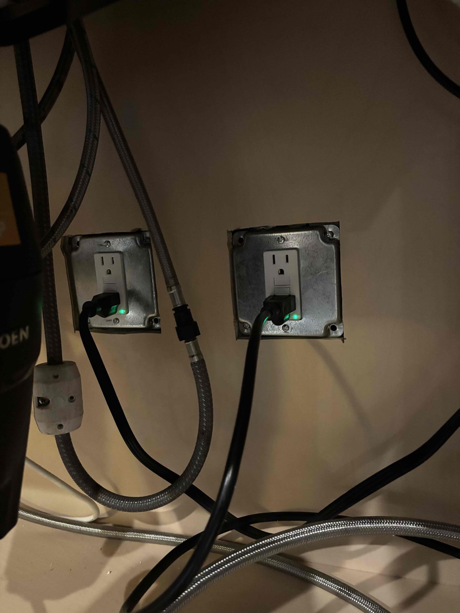 Install 2 GFCI plug and cover plates 

Reinstalled conduit for water heater after seeing connector was not properly installed and presupposed conduit on wall 

Checked oven and dyer outlets to verify they were working and they had proper voltages 
Outlets that were not working just tripped the breaker and someone had already reset it double checked with meter to verify proper voltages 