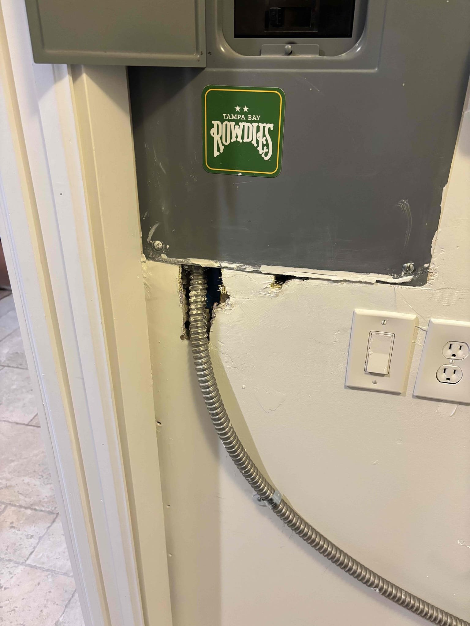 Install 2 GFCI plug and cover plates 

Reinstalled conduit for water heater after seeing connector was not properly installed and presupposed conduit on wall 

Checked oven and dyer outlets to verify they were working and they had proper voltages 
Outlets that were not working just tripped the breaker and someone had already reset it double checked with meter to verify proper voltages 