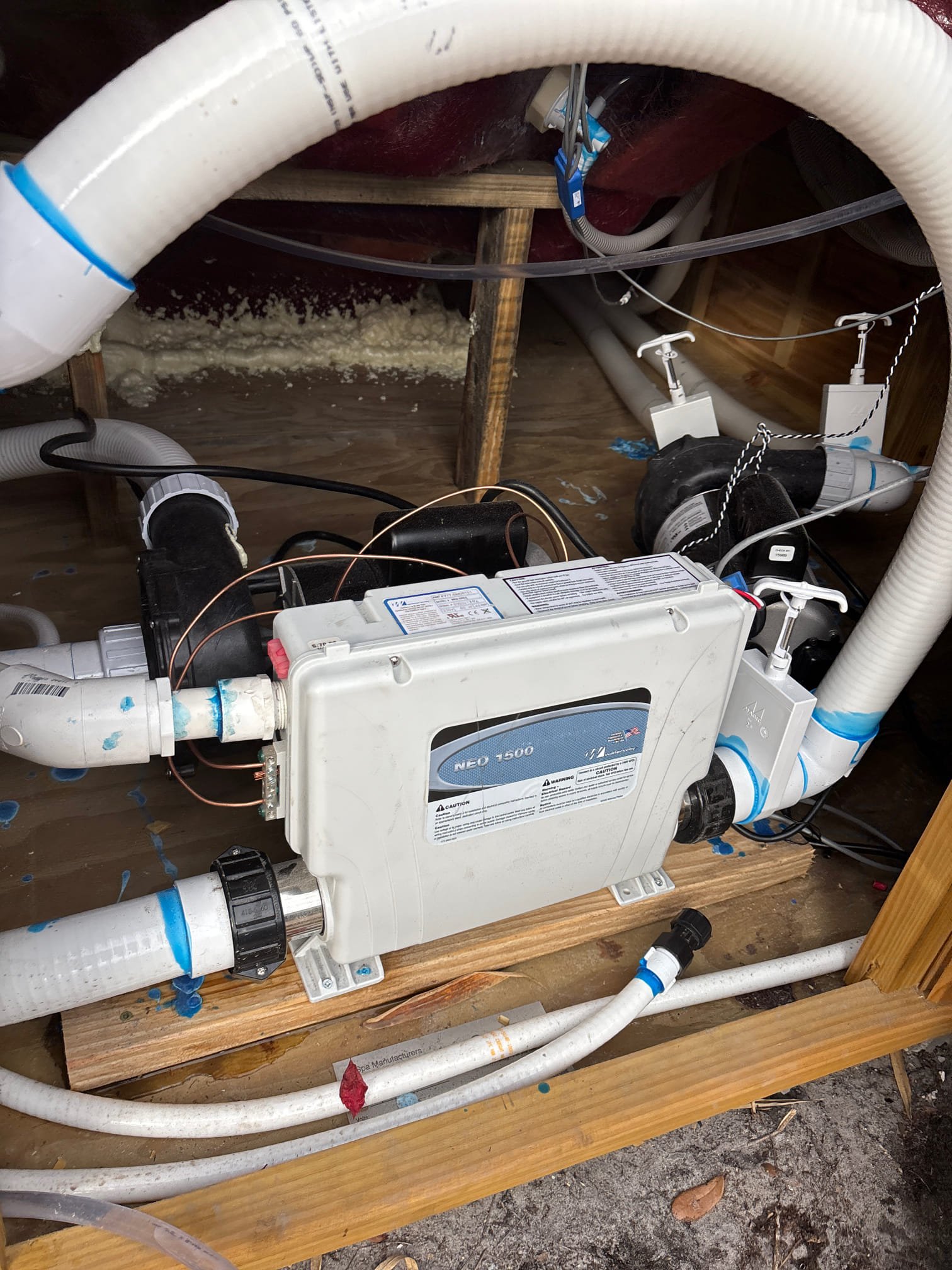 Install 50 A GFCI breaker 
Make up customer ran wire into panel and into spa equipment 
Add tandem breakers to make space for circuit 
Customer installed and ran conduit from panel to spa 
It is the correct size wiring 
Install new 2 pole 50 amp GFCI breaker per spa manufacture and wire up spa control box 