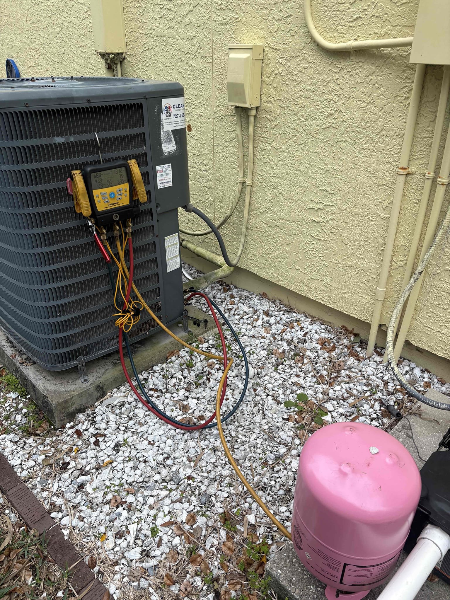 -Pull and clean evap coil
-Pull and clean blower wheel
-Clean and sanitize inside of cabinet
-Duct sanitization
-All parts cleaned and sanitized 
-Install uv light 

Cleared drain line and re did wire nut connections 

Replace air handler motor capacitor (reading very weak)