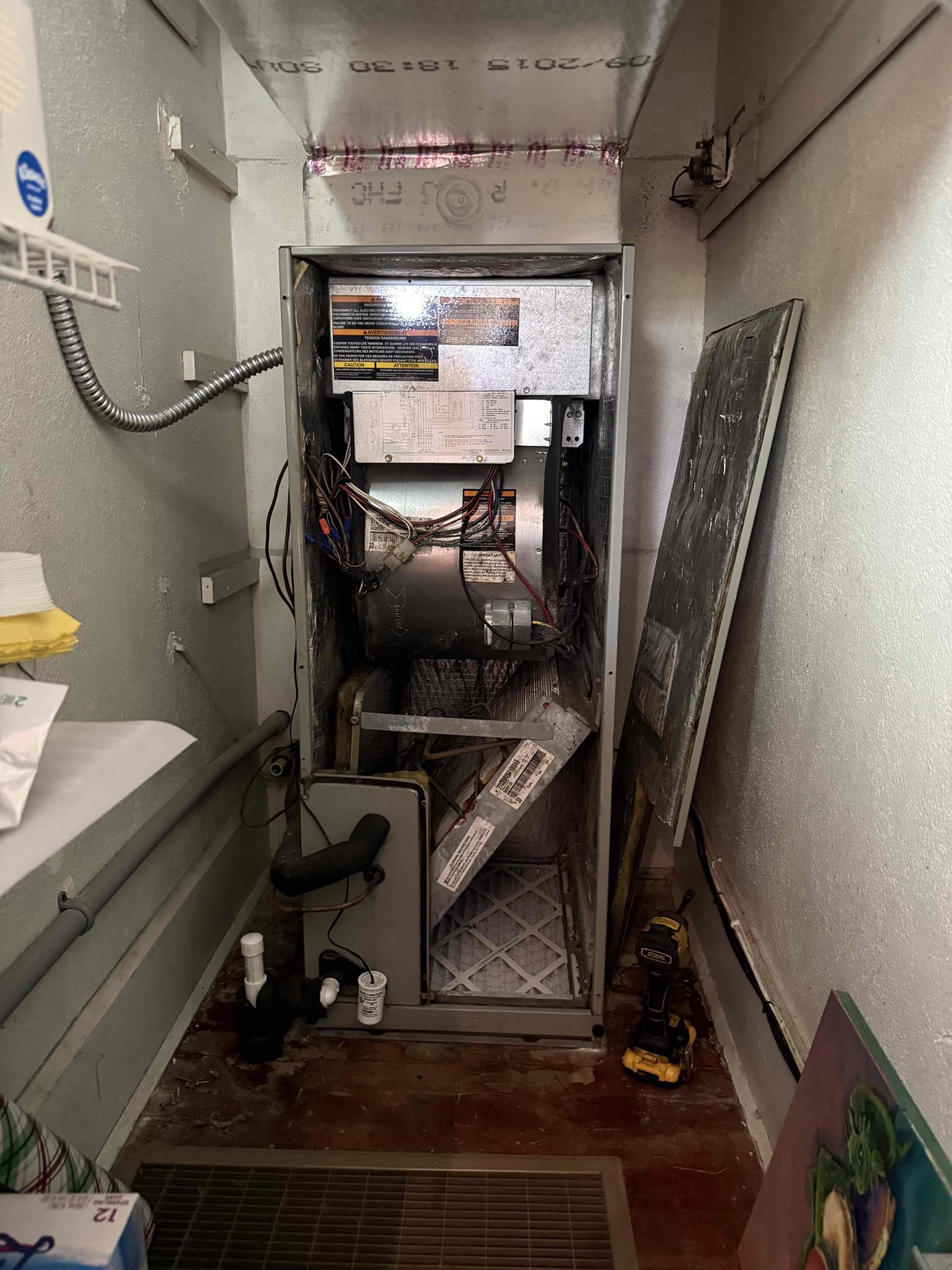 Performed bi annual maintenance on 2 systems. Found multiple issues with downstairs unit and client wants to move forward with full system replacement. 
Cleared drains on both systems. Added chemical to help prevent growth. Pressures good. Electrical checked good. Will return to add uv purifier to upstairs air handler. Rinsed condenser coils. Upstairs unit operates properly at this time. 