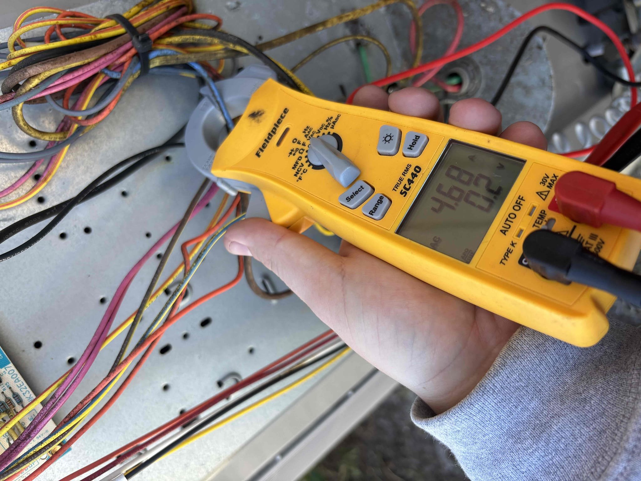 Breaker left off to outdoor condenser for upstairs unit. Checked compressor and outdoor motor amps. Outdoor motor pulling higher amps than rated for. Outdoor coils need to be cleaned. Checked capacitor and contactor. Verified system operations 

Explained that if breaker trips would replace outdoor motor and clean units. 