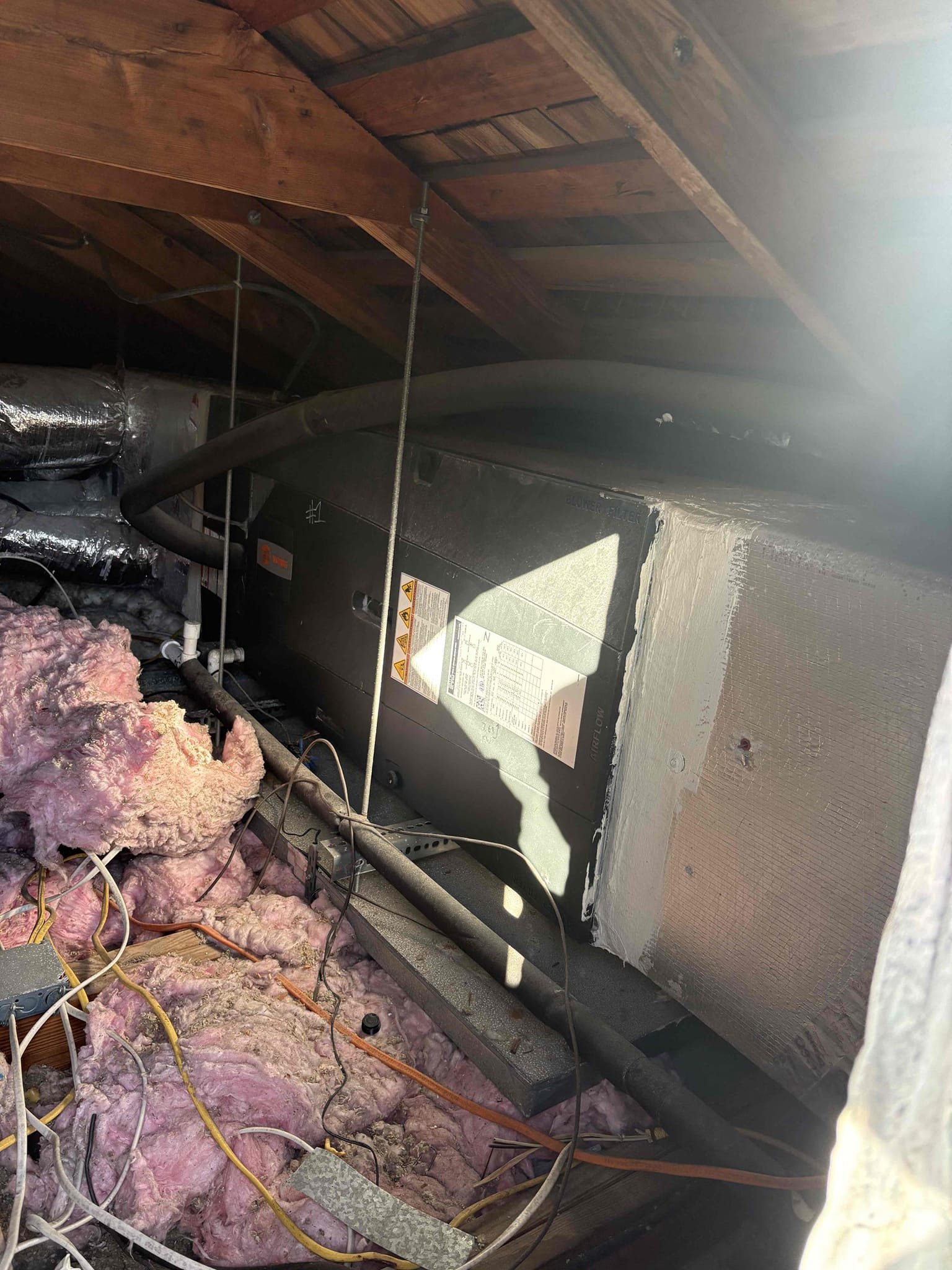 Full System Tuneup (2 Split Systems)

Trane & York System 

Air Handlers Located in Attic (use ladder and gable vent to access)

Outdoor Condensers on Roof

Checked temperature splits 

Inspected Air Handler Coils 

Inspected Blower Wheel & Assembly 

Checked cap mfd 

Checked contactor 

Inspected wiring 

Compressor amps 

Motor amps 

Cleaned condenser coils 

Cleared drain line and pan 

Checked refrigerant pressures 

Checked blower amps 

Checked filters (property manager changed)

Thermostat operations (nest thermostat for York system not able to connect via app, recommend replacing thermostat)

Checked heating and cooling 

Units are operating at this time 

York Unit Notes 
-replaced heater kit and contactor
-poor airflow due to collapsed ducting and not being sealed properly 

Trane Unit Notes
-no primary safety switch (if secondary fails potential damage to ceiling)