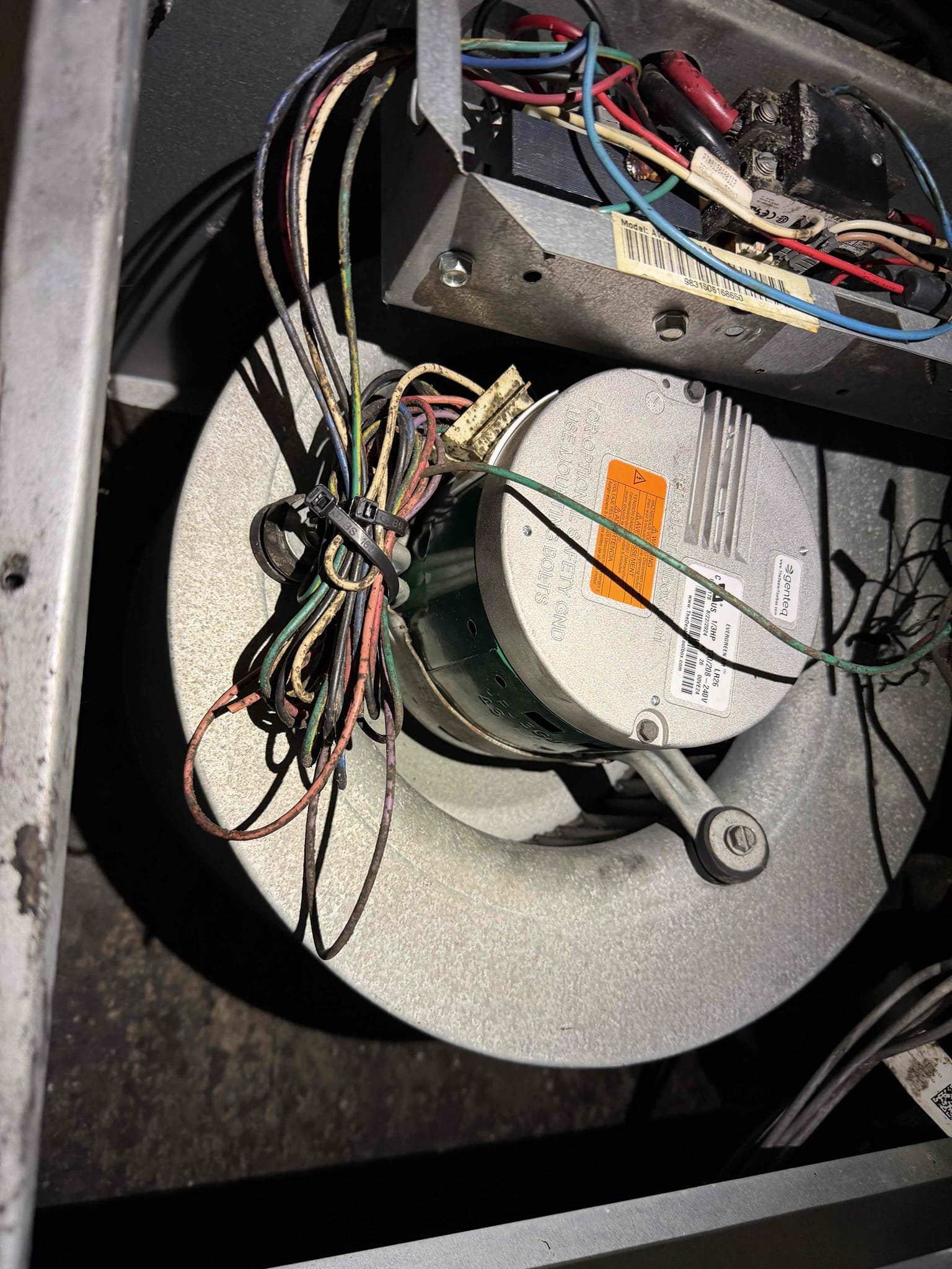 Replaced evaporator blower motor. 
Verified system cooling and heating operations. 