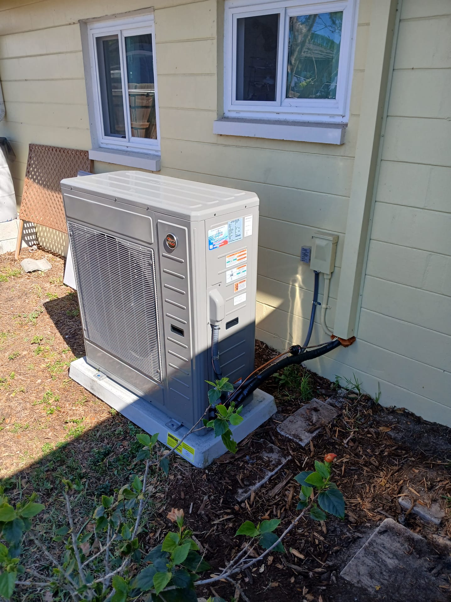 ~ 3 Ton 18 SEER Inverter RUUD system 
~ 10 Year parts warranty  
~ 3 year Labor warranty
- Installation of vertical Air handler on new stand in closet. 
- New 5” media filter rack
- New thermostat (WiFi compatible)
- Add new Transfomer for existing Air purifier. 
- Transfer over existing Air Purifier. 
- Add new UV light system inside air handler. -$300
- New safety float switch
- New insulation on copper
- Installation of Condenser unit
- New Hurricane pad
- New Hurricane straps
- New UV rated insulation on copper
- New filter line dryer
- Completed to code
100% satisfaction
5% cash discount