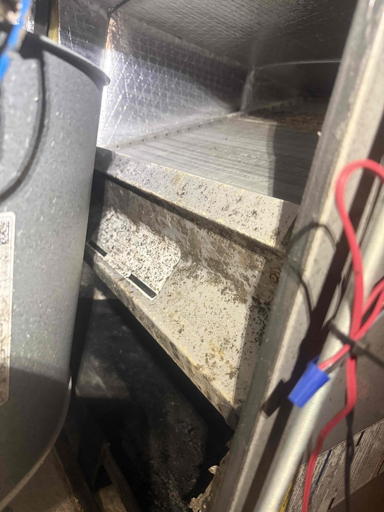 On arrival found unit heating. Tenant described unit not heating at night. Found emergency heat strip disconnected in air handler and Ecobee thermostat not set up correctly to operate below 40*. Fixed connections am programmed thermostat properly. Tested heating. Inspected unit and found blower and evaporator coil filled with debris. Recommend to perform cleanings on unit. Unable to remove coil and clean from attic due to water pipe install in middle of access for attic. Will have to clean in place. Will submit estimates. Unit heating at this time. 