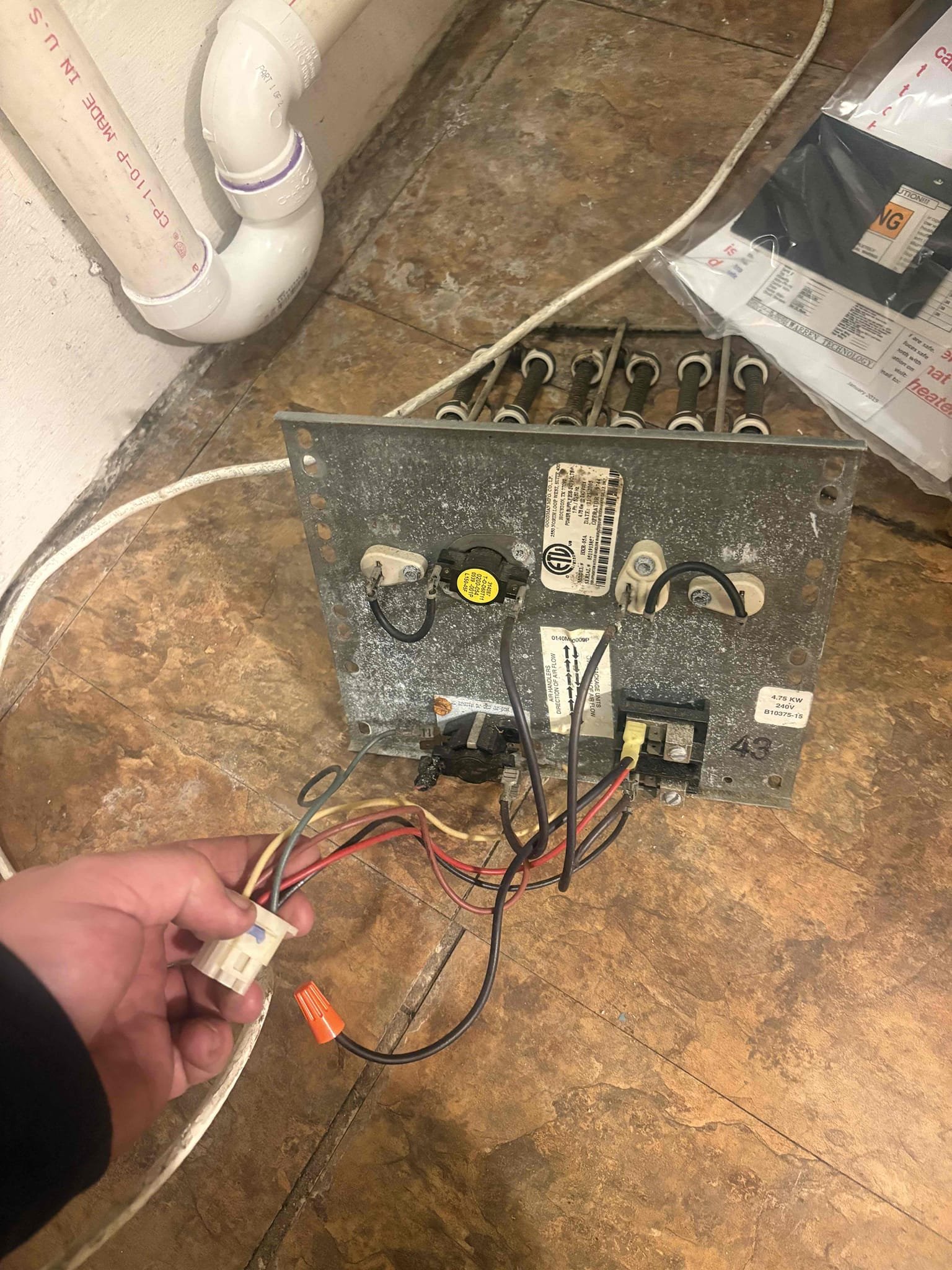 Replaced heater kit and air handler motor capacitor 

Verified system operations 