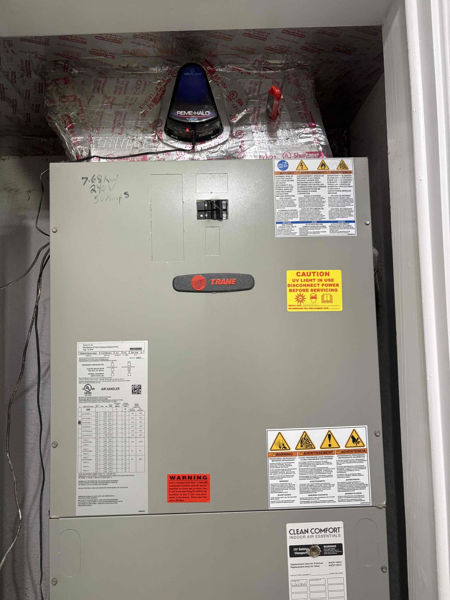 System is working within manufacture specifications. Verified temp splits, heater operations, checked thermostat settings for thresholds. 

5T system for 3,000sf (spray foamed home)

Will send estimate to replace single bulb air purifier 