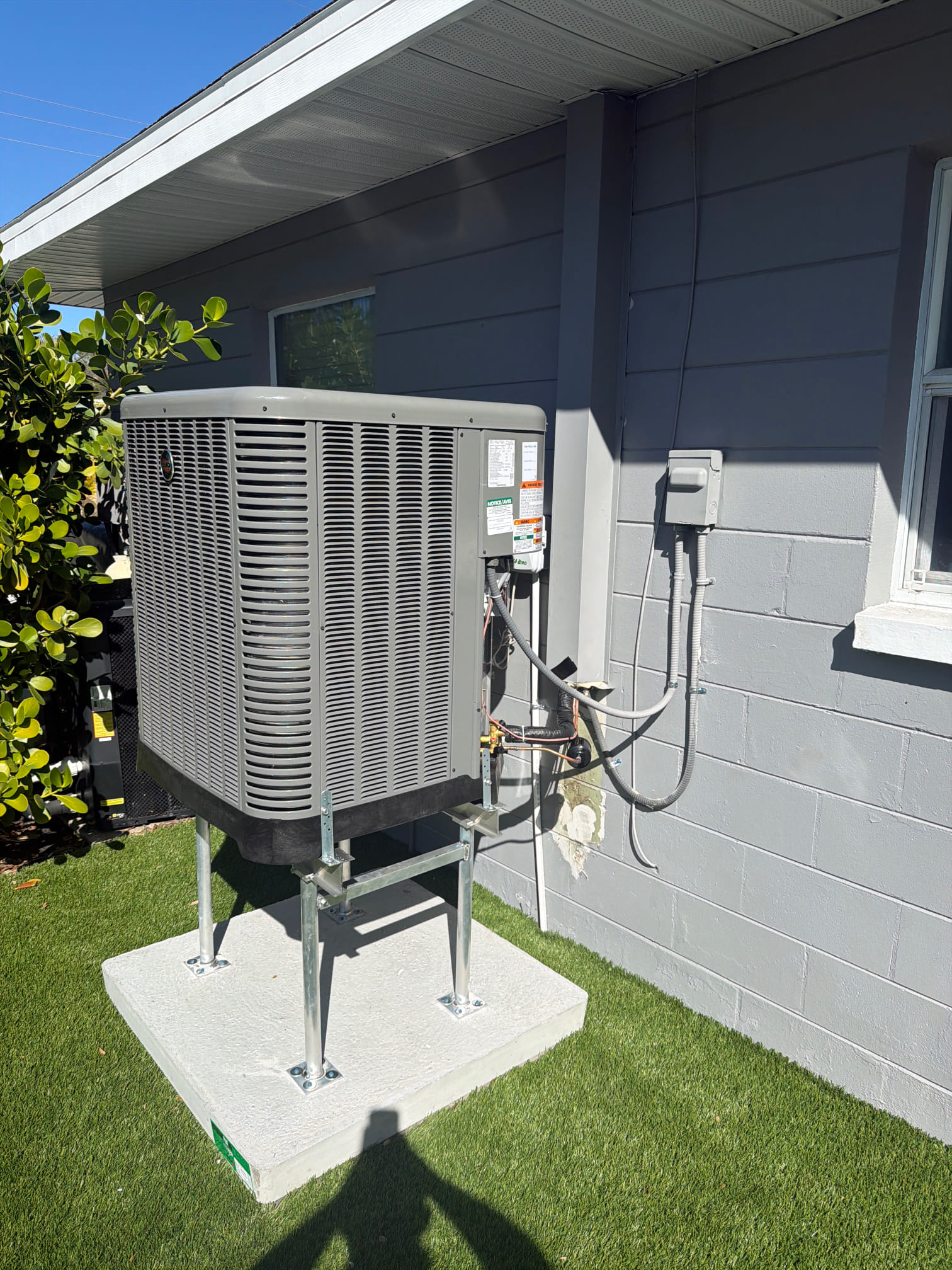 Ruud 3 ton 15.2 seer2 heat pump split system with 5kw heater
Miami dade pad with 18” aluminum stand
Anchor condenser
Ecobee thermostat
Adjustable air handler stand
Media filter
Keep existing pan
Primary and secondary float switch
Use existing condensate pump
Duct sanitation 
Remove existing equipment 
Connect to existing ducts and electrical 
Seal unit to code
Tax labor and permit included 
10 year parts warranty 
3 year labor warranty 
