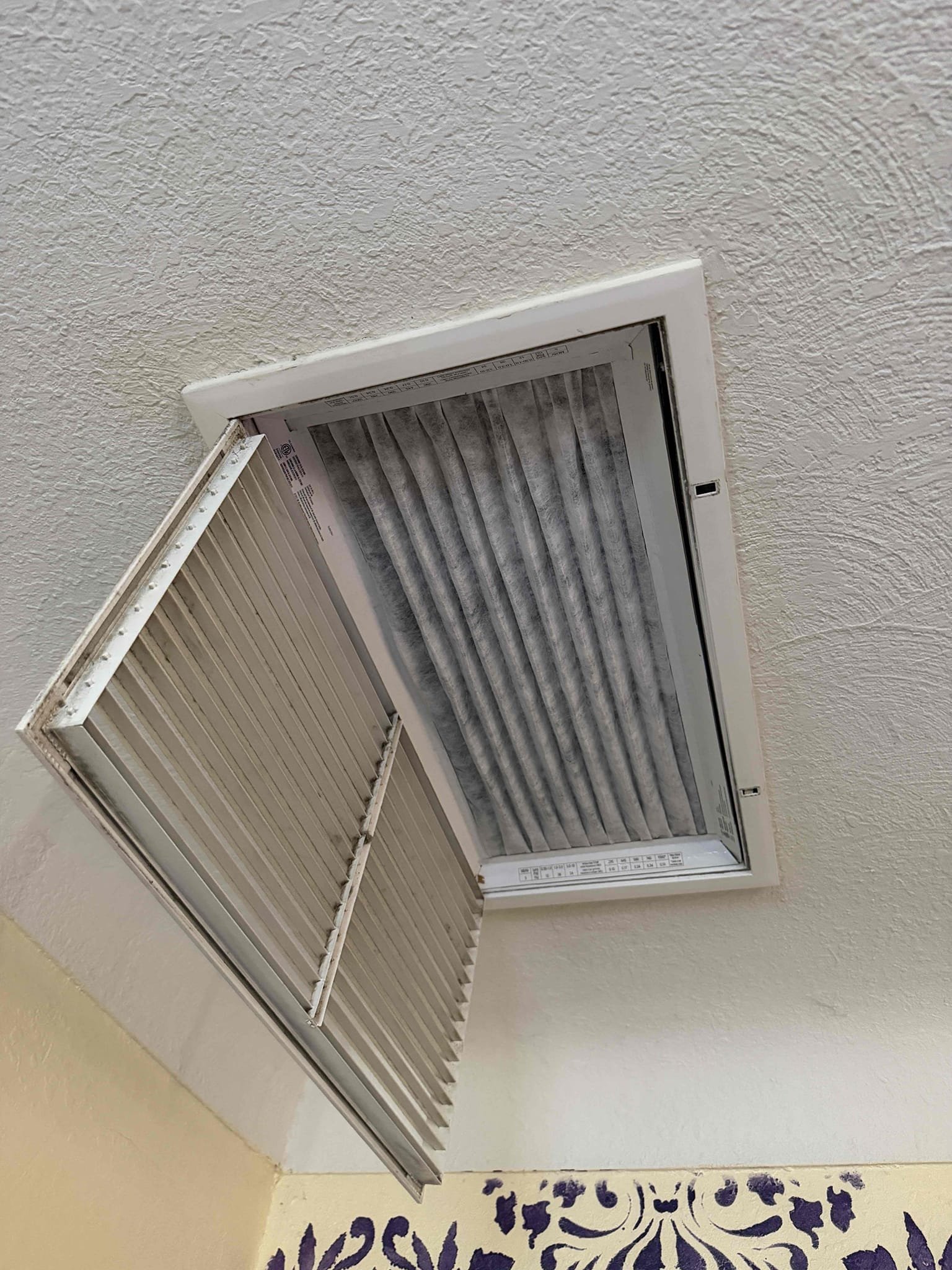 Found the tabs broken off on filter back return grill. Temporarily fixed it with screws and short metal tabs to keep filtered door up. Client may be interested in having a new filter back return grill installed.