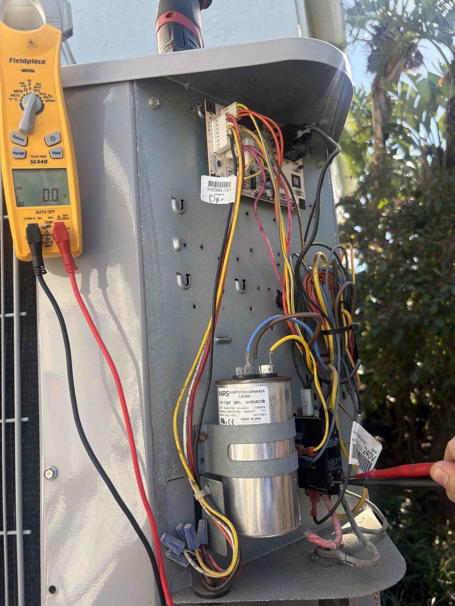 Outdoor disconnect and electrical bypassed. Fittings failed and shorted out high voltage and burnt up disconnect. Will need to replace whip and disconnect for further diagnosis. 

Replaced outdoor insulation and spliced new wire connections 

Verified system operations 

Return to install surge 