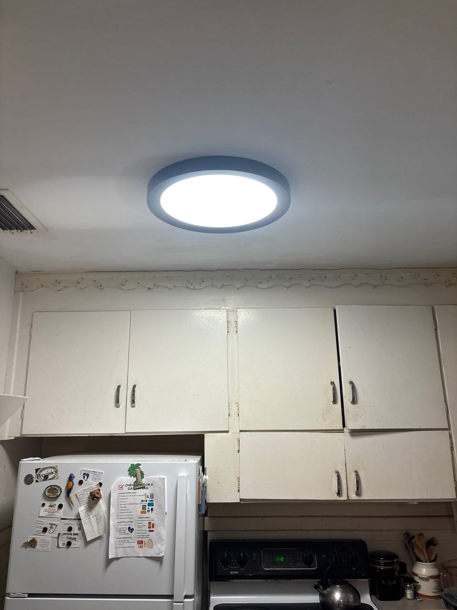 Replace ceiling fan with customer supplied light fixture and replace switch 